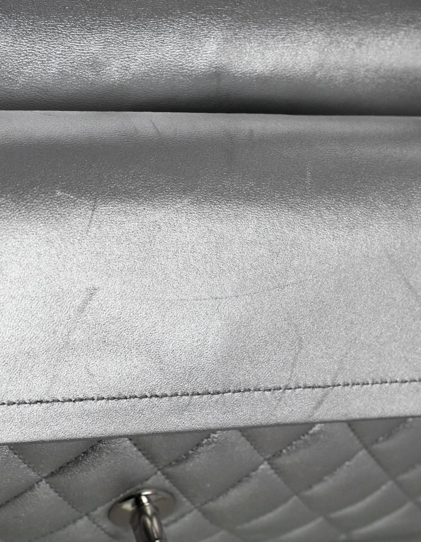 Chanel Silver Quilted Lambskin 10
