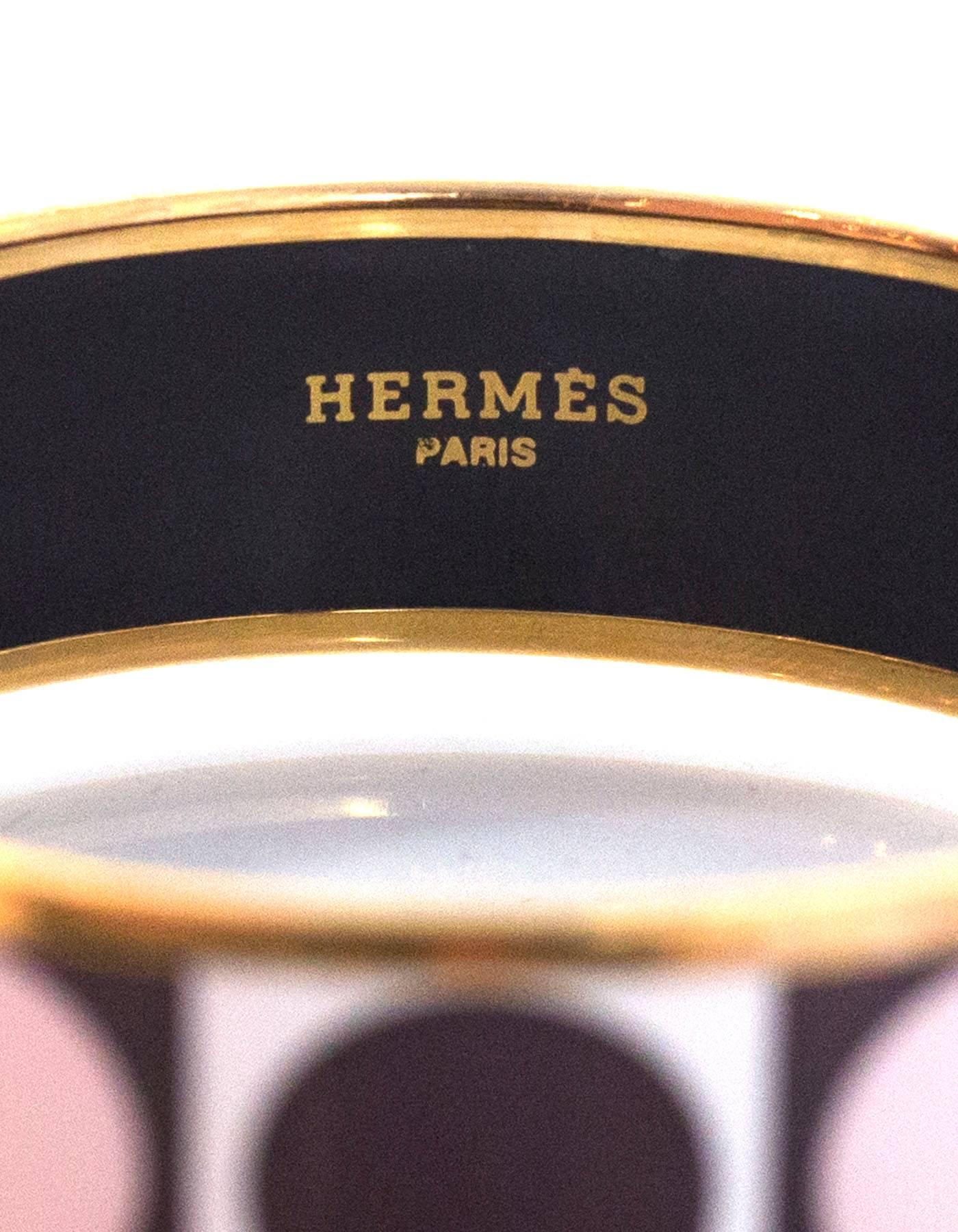 Hermes Brown, Pink & White Dot Wide Enamel Bangle  Bracelet Sz 65/Small 2