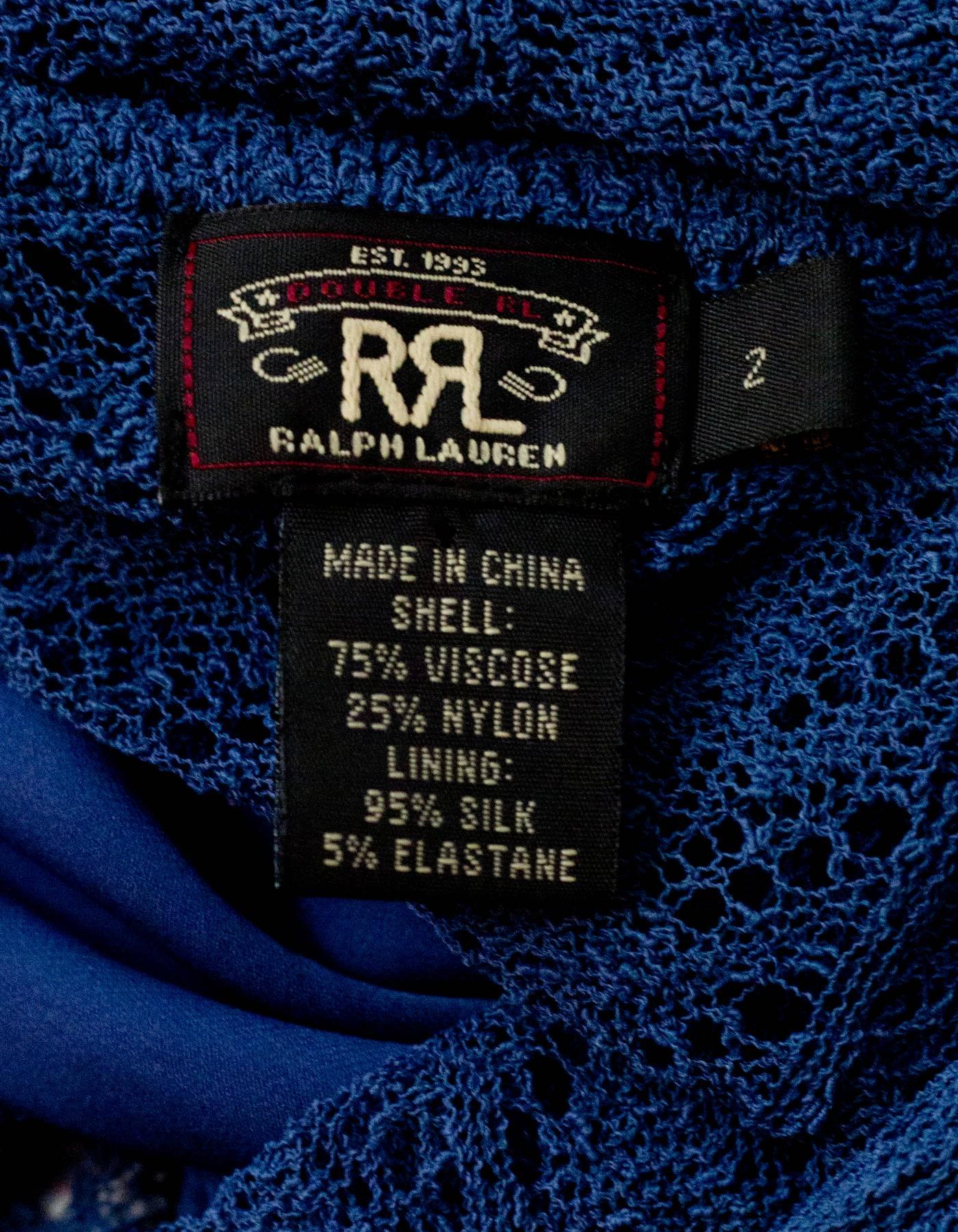 Ralph Lauren Blue Crochet Dress Sz US2 In Good Condition In New York, NY