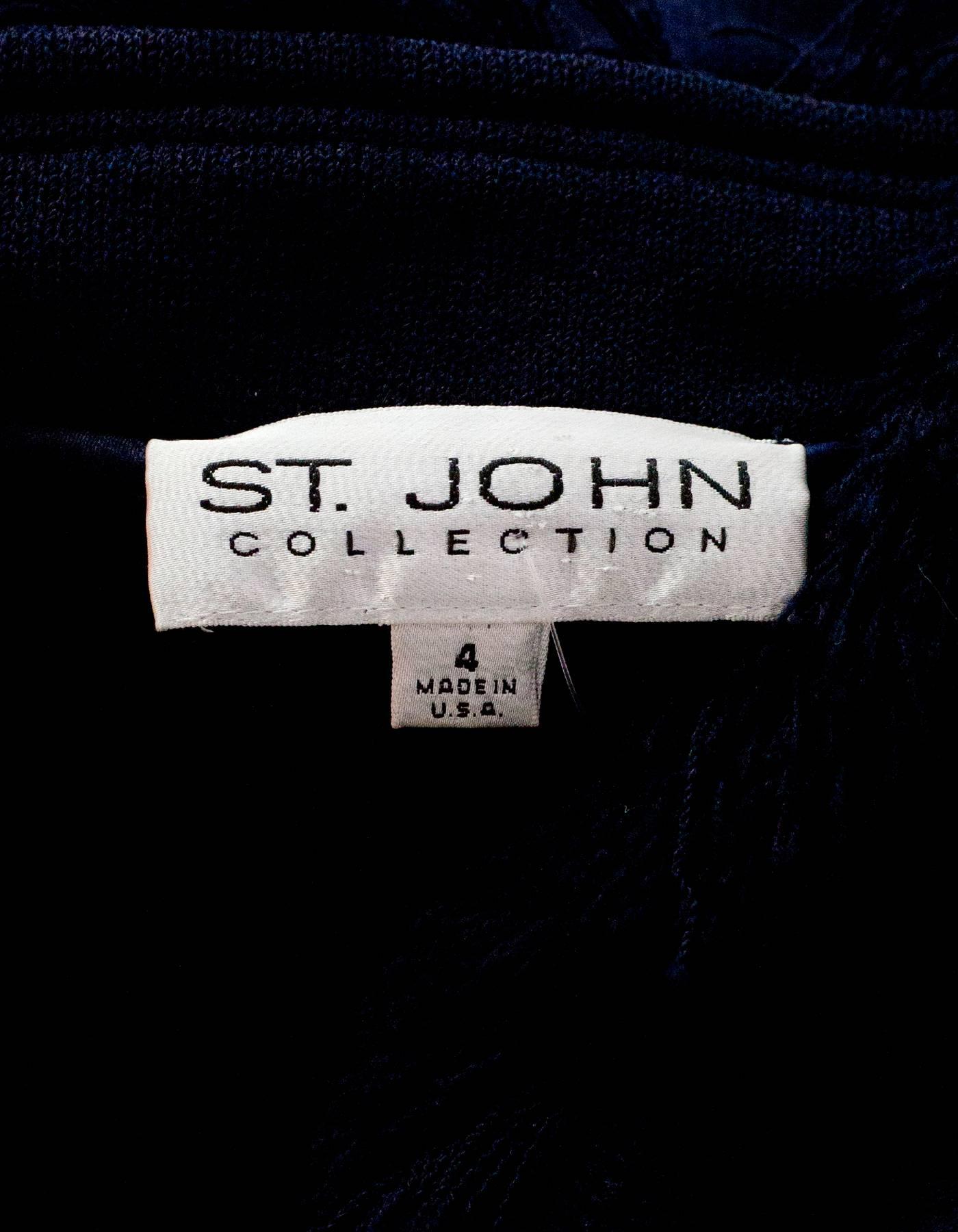 St. John Navy Fringe Sweater Jacket Sz 4 In Excellent Condition In New York, NY