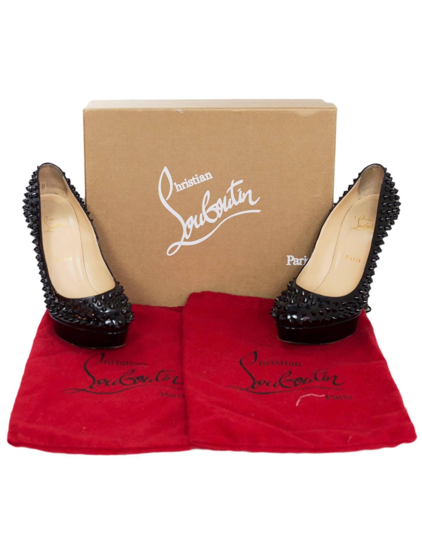 Christian Louboutin Black Spike Patent Leather Bianca 140 Pumps Sz 39 with Box 2