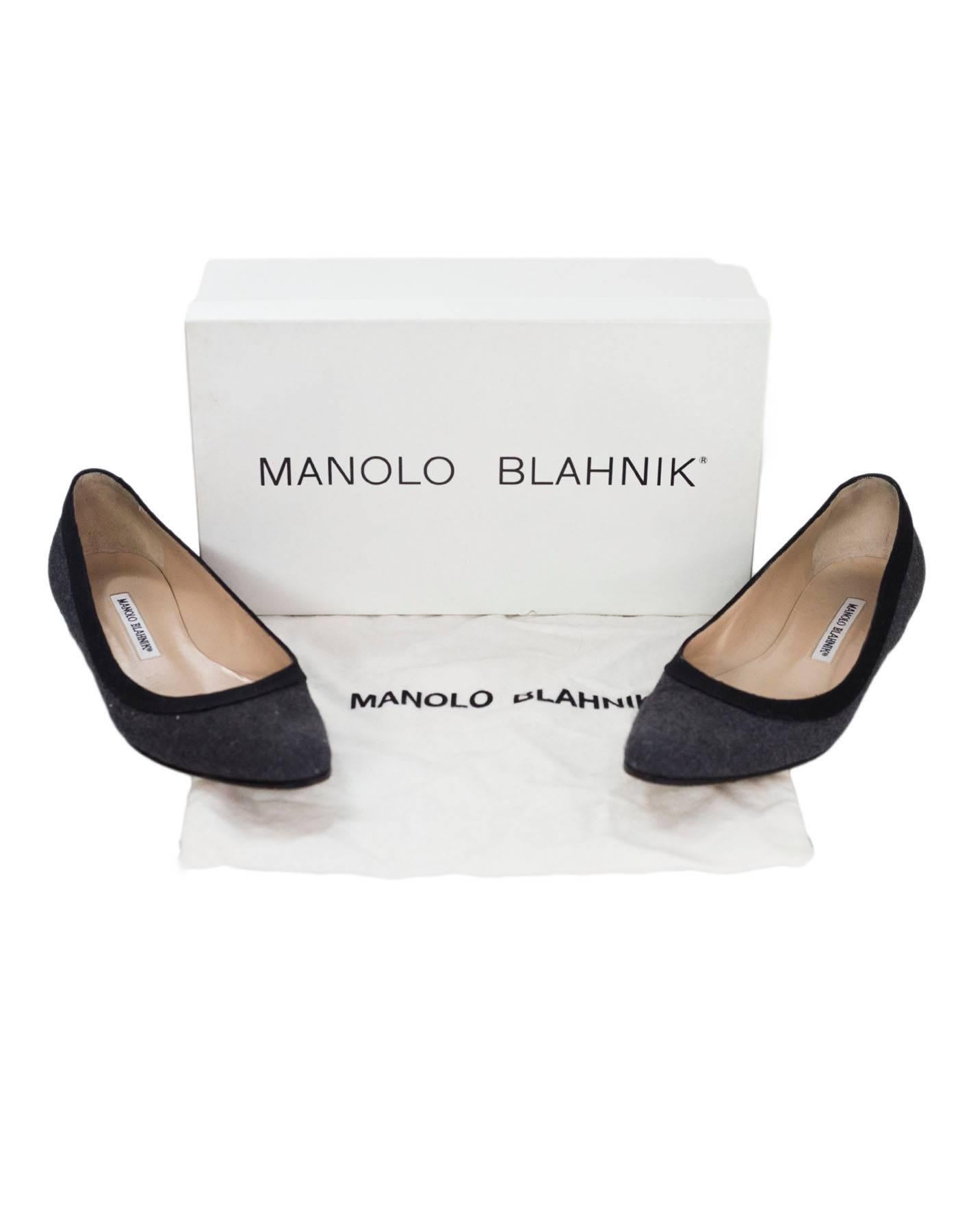 Women's Manolo Blahnik Grey Wool Flats Sz 37 with Box