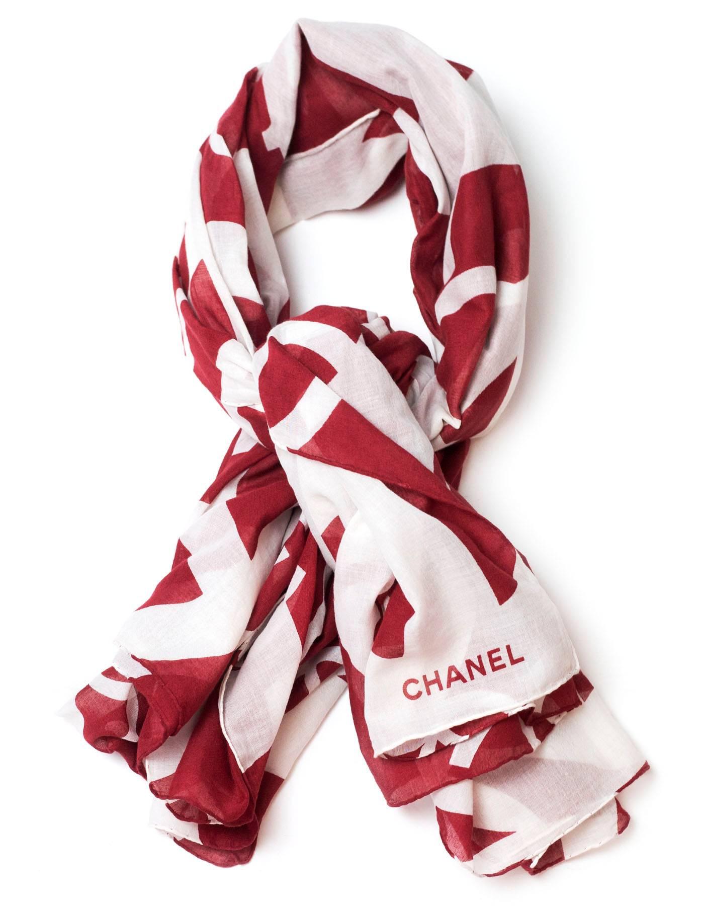 Chanel Red & White XL CC Scarf/Wrap

Made In: Italy
Color: Red, white
Composition: 100% cotton
Overall Condition: Very good pre-owned condition with the exception of some stains
Measurements:
Length: 60"
Width: 52"