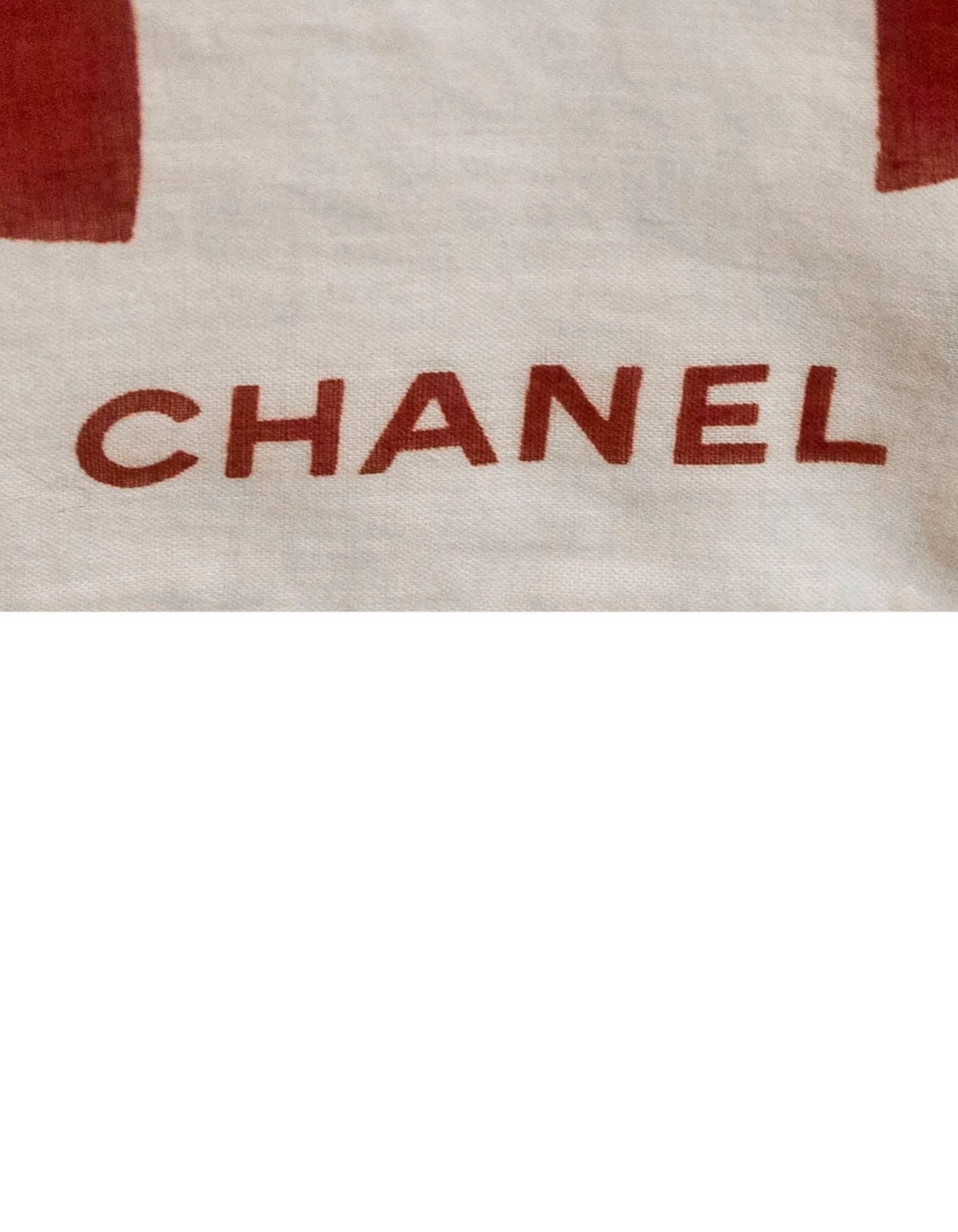 Chanel Red & White Cotton XL CC Shawl Scarf/Wrap 1