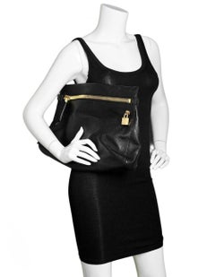 Tom Ford Black Leather Oversized Alix Padlock Clutch Bag with Dmust Bag
