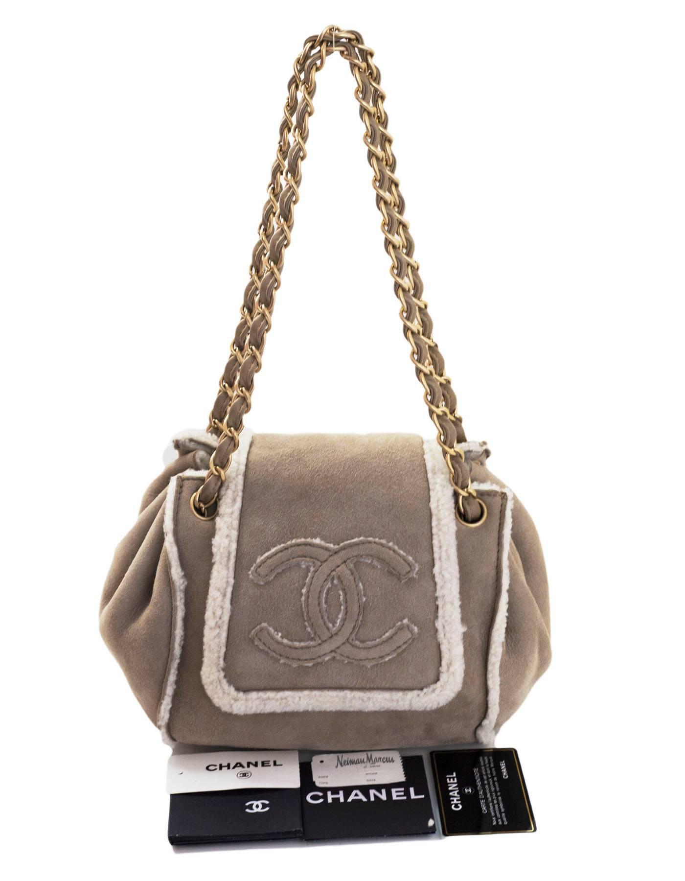 Chanel Beige Shearling Suede CC Small Accordion Bag 5