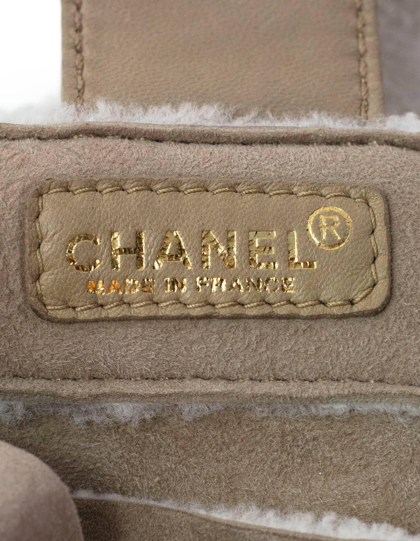 Chanel Beige Shearling Suede CC Small Accordion Bag 3