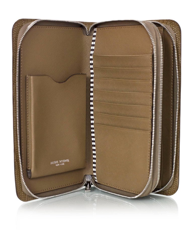 Henri Bendel Tan Embossed Lizard Dalton Travel Wallet and Clutch For