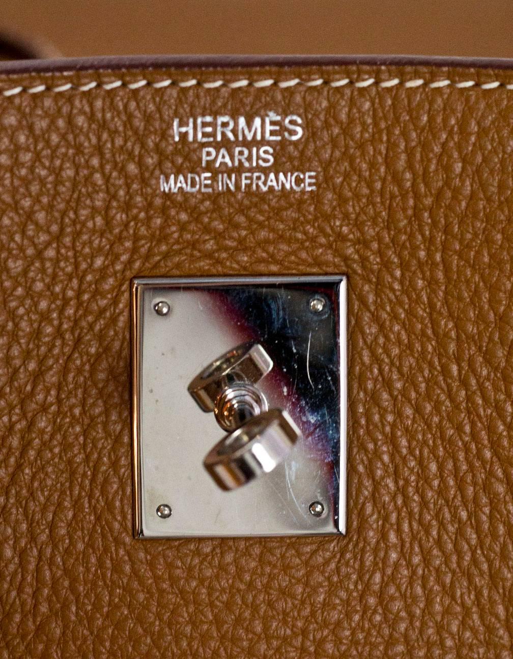Brown Hermes Gold Tan Clemence Leather 40cm Birkin Bag