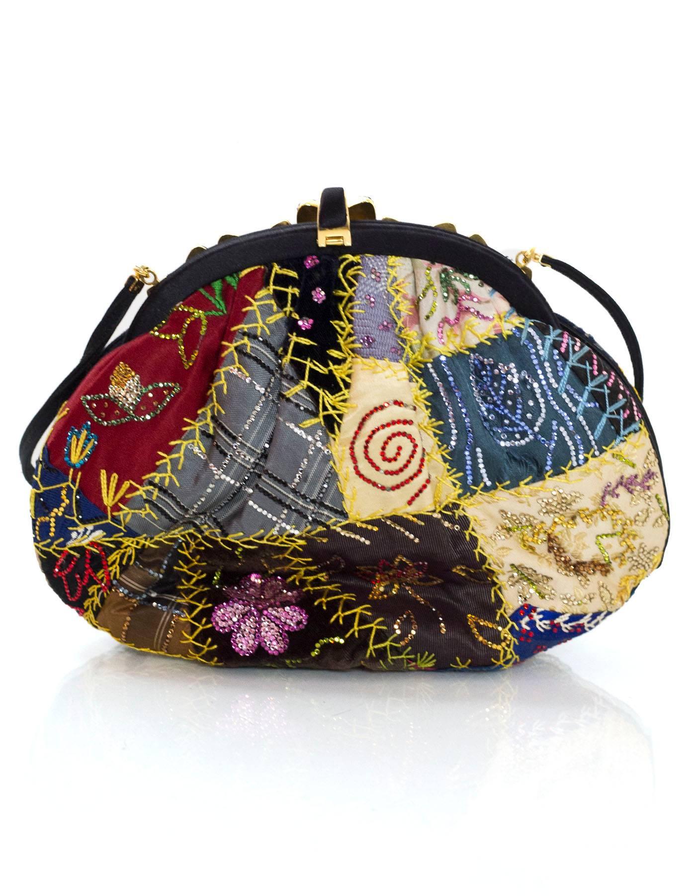Black Judith Leiber Multicolor Silk & Crystal Embroidered Clutch/Crossbody Bag