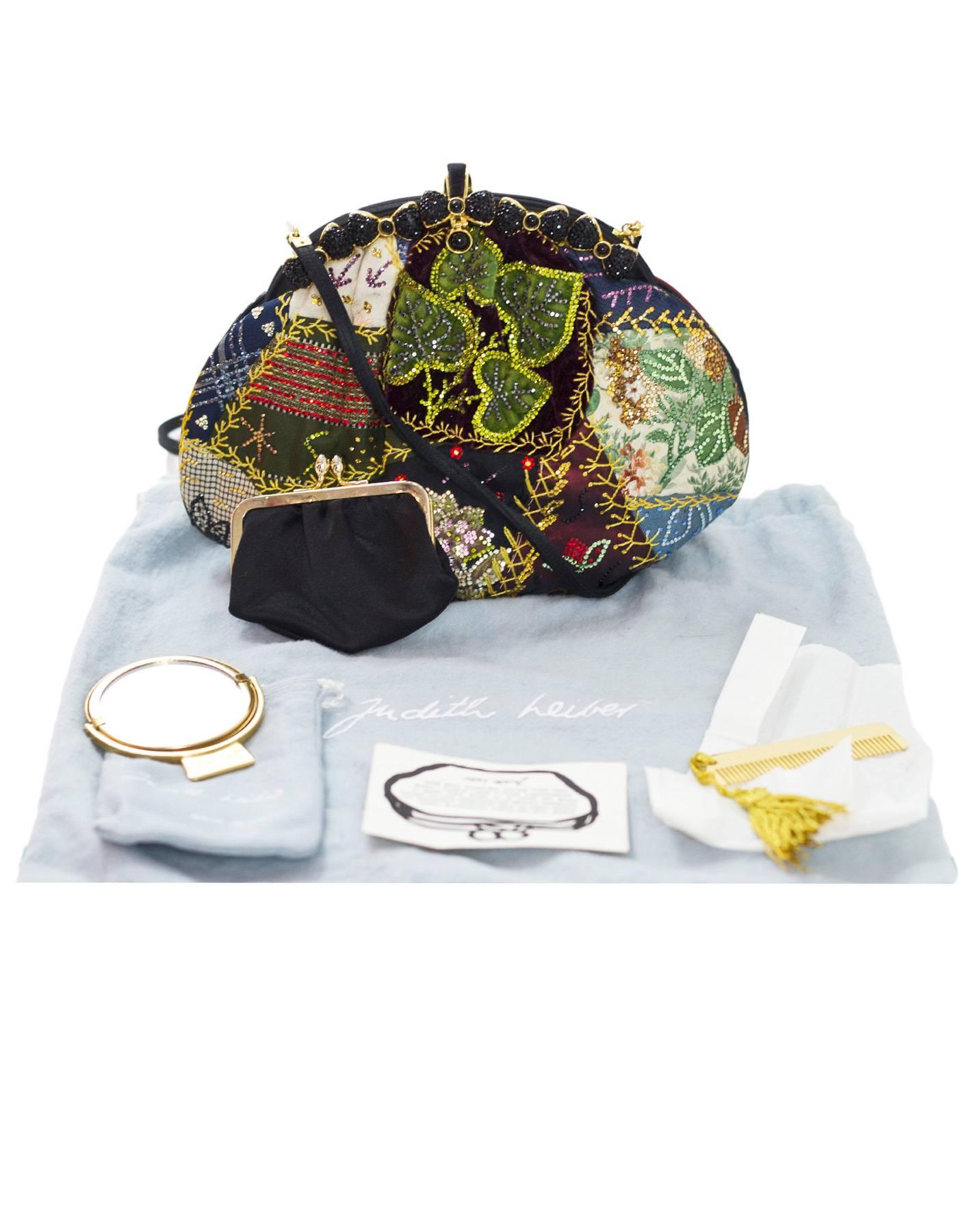 Judith Leiber Multicolor Silk & Crystal Embroidered Clutch/Crossbody Bag 4
