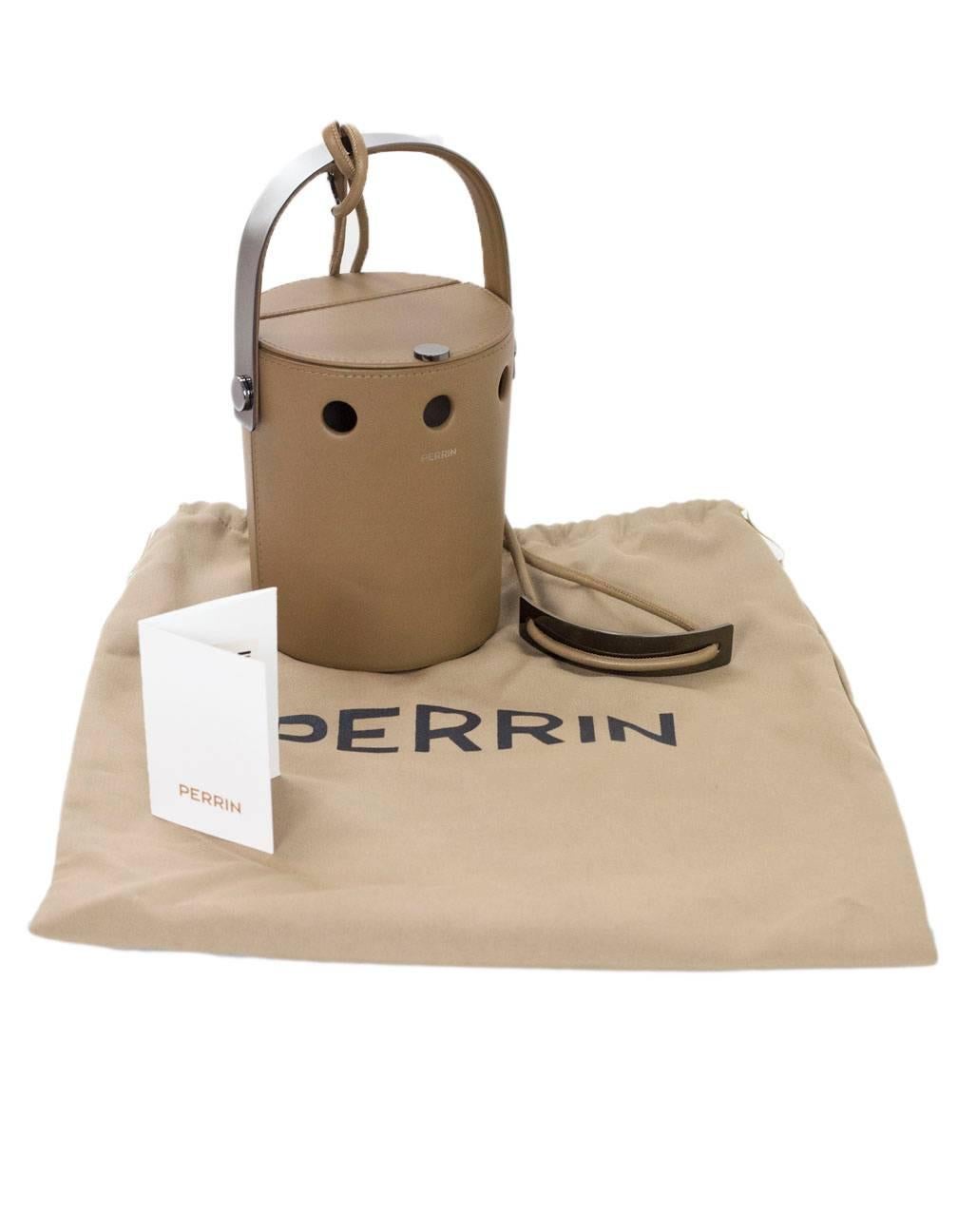 Perrin Taupe Calf Leather Le Mini Seau Structured Bucket Bag 3