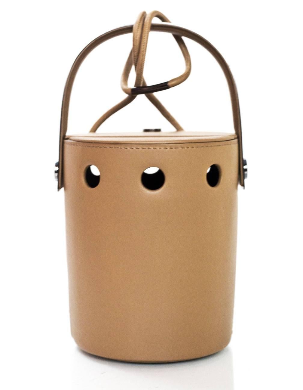 Brown Perrin Taupe Calf Leather Le Mini Seau Structured Bucket Bag