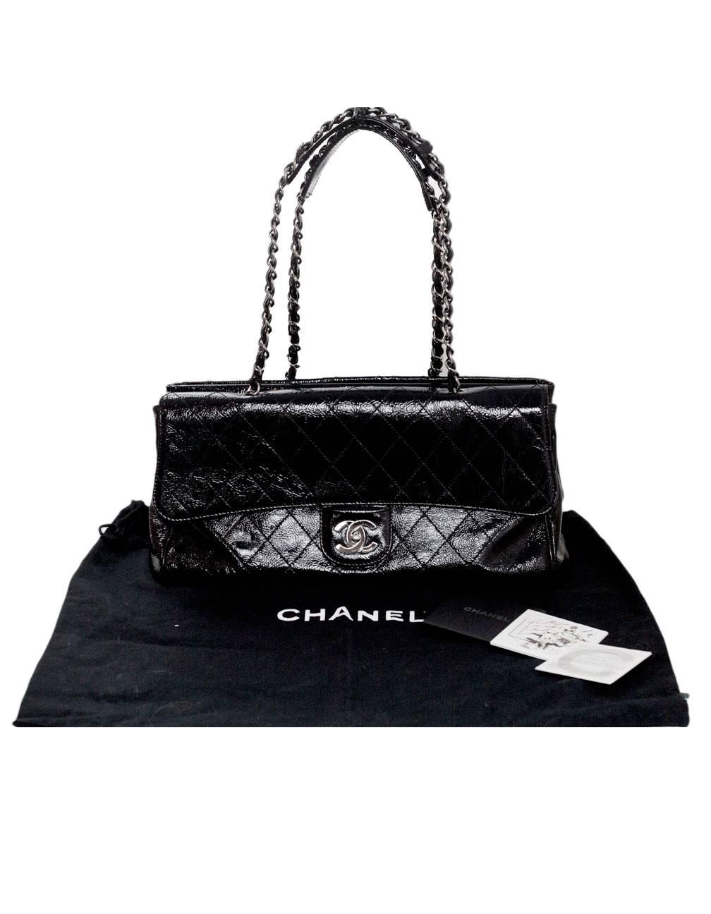 Chanel Black Crackled Patent Leather Ritz Quilted Flap Bag  3