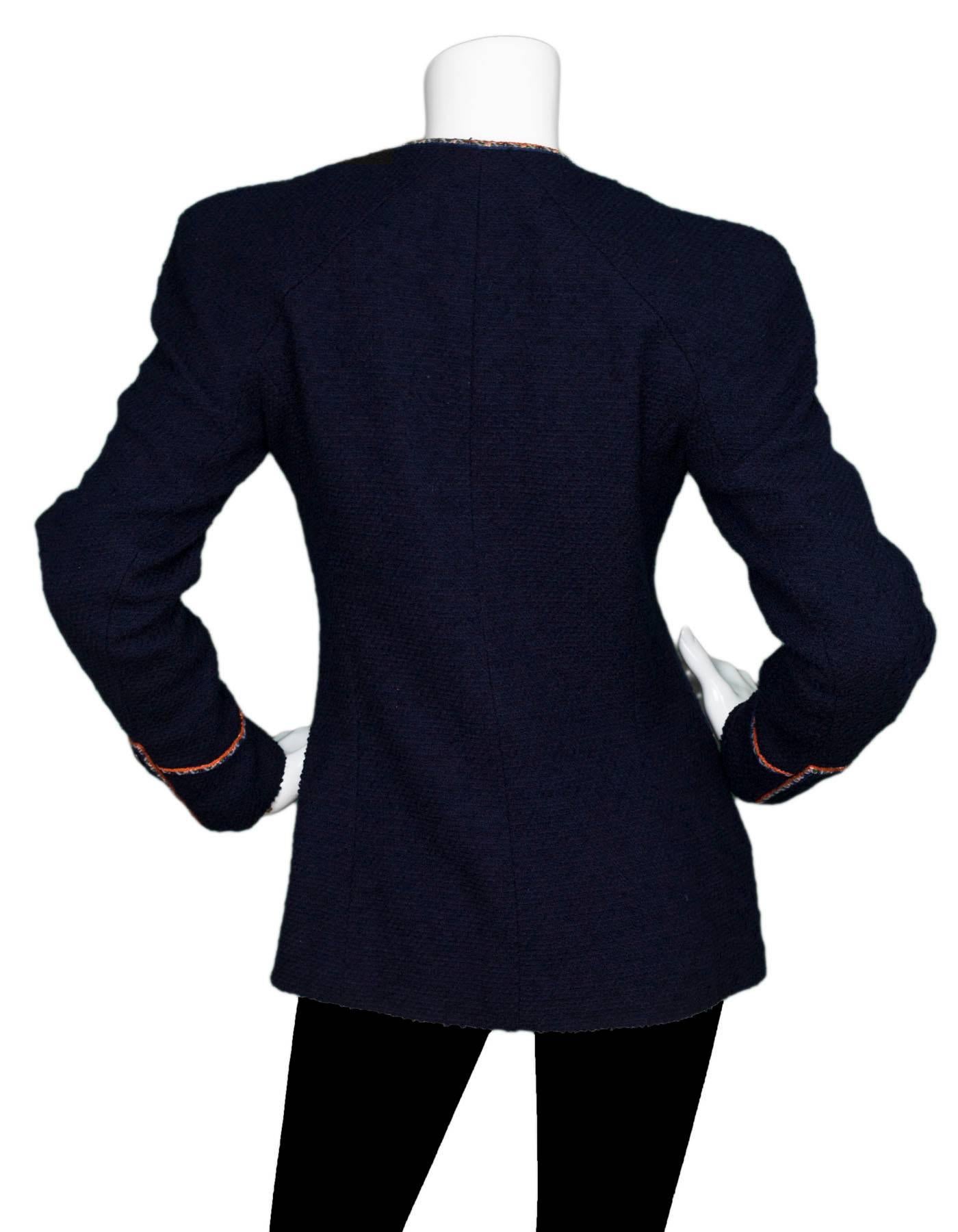 Black Chanel Navy Wool Boucle Jacket Sz FR40