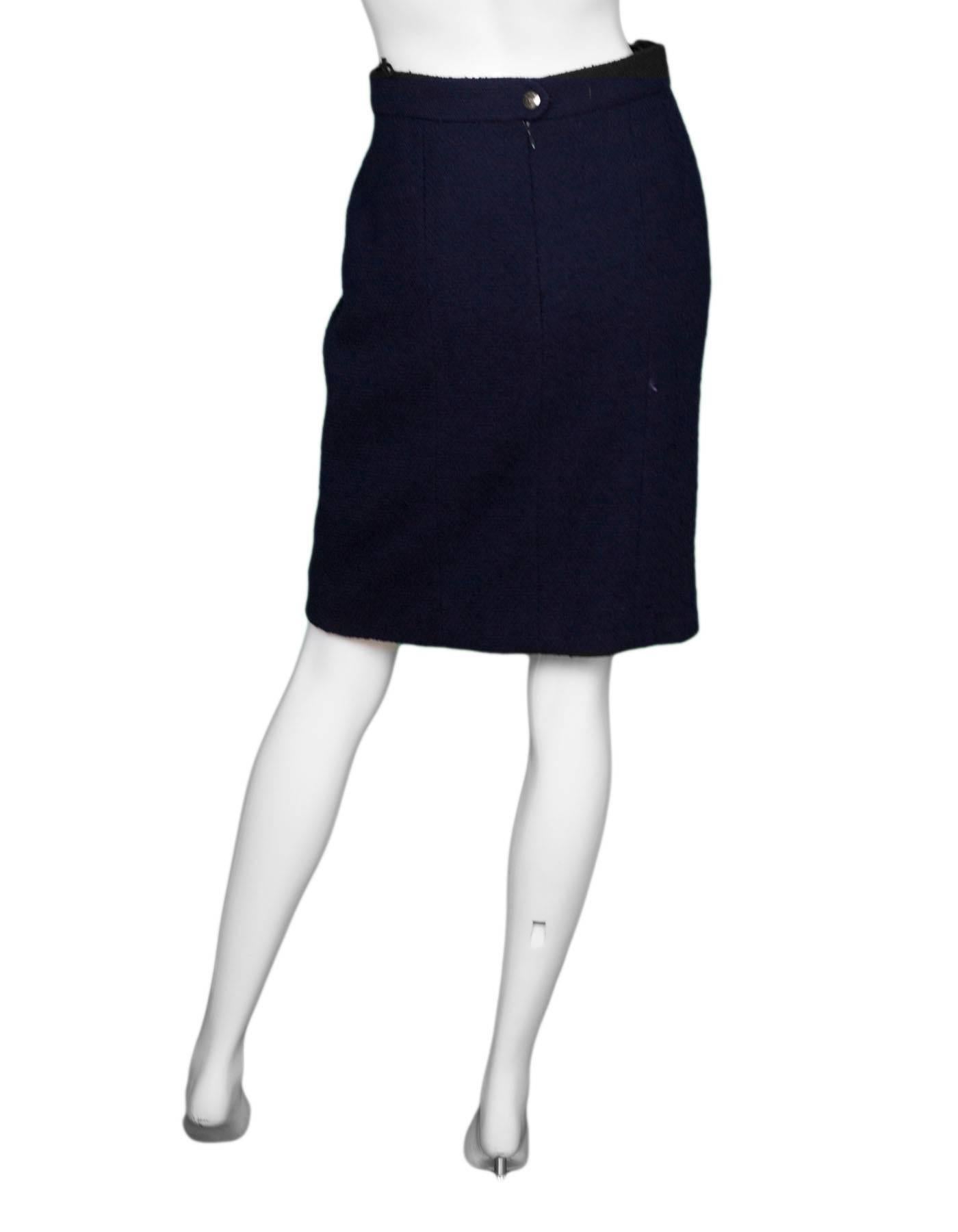 Black Chanel Navy Wool Boucle Skirt Sz FR40