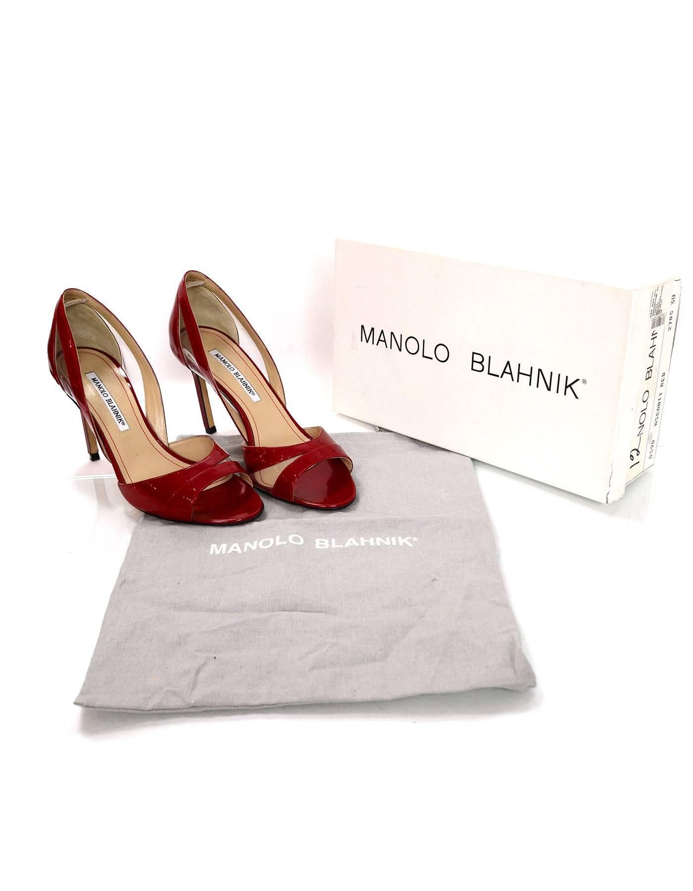 Manolo Blahnik Red Patent Open-Toe d'Orsay Pumps Sz 38 with Box 1