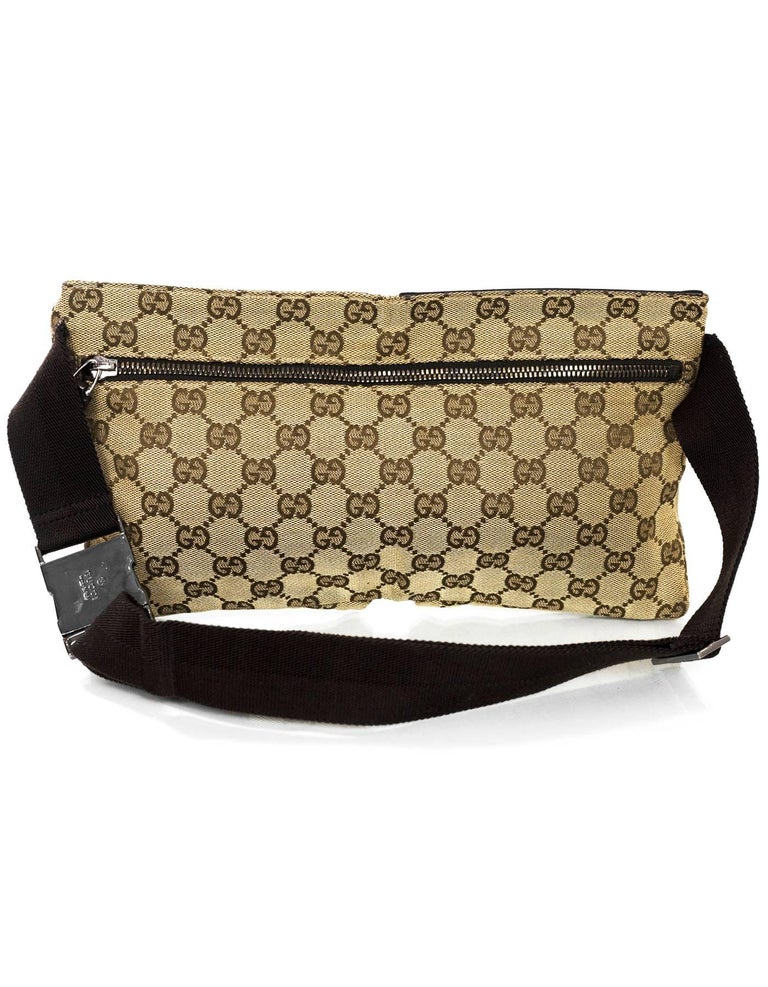 Gucci Brown Monogram Canvas Double Pocket Waist Pouch/Belt Bag For Sale at 1stdibs