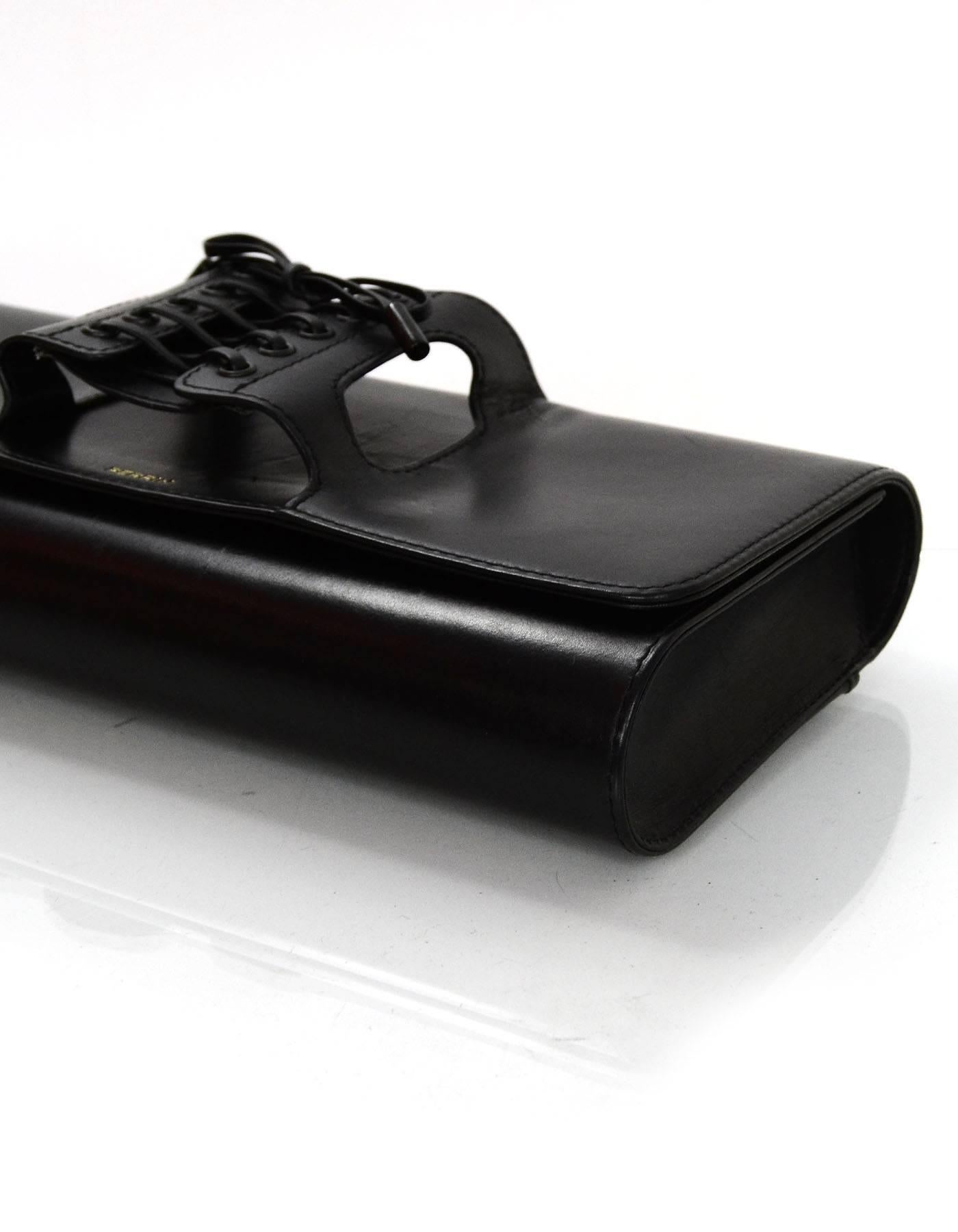 Perrin Black Calf Leather Le Corset Glove Clutch Bag In Excellent Condition In New York, NY