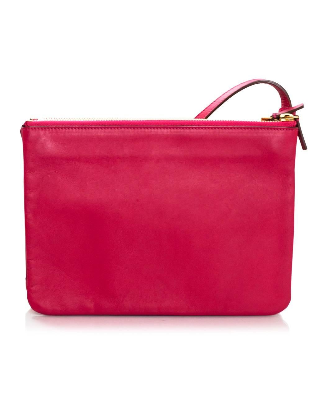 Celine Pink Leather Large Trio Crossbody Bag Clutch In Excellent Condition In New York, NY