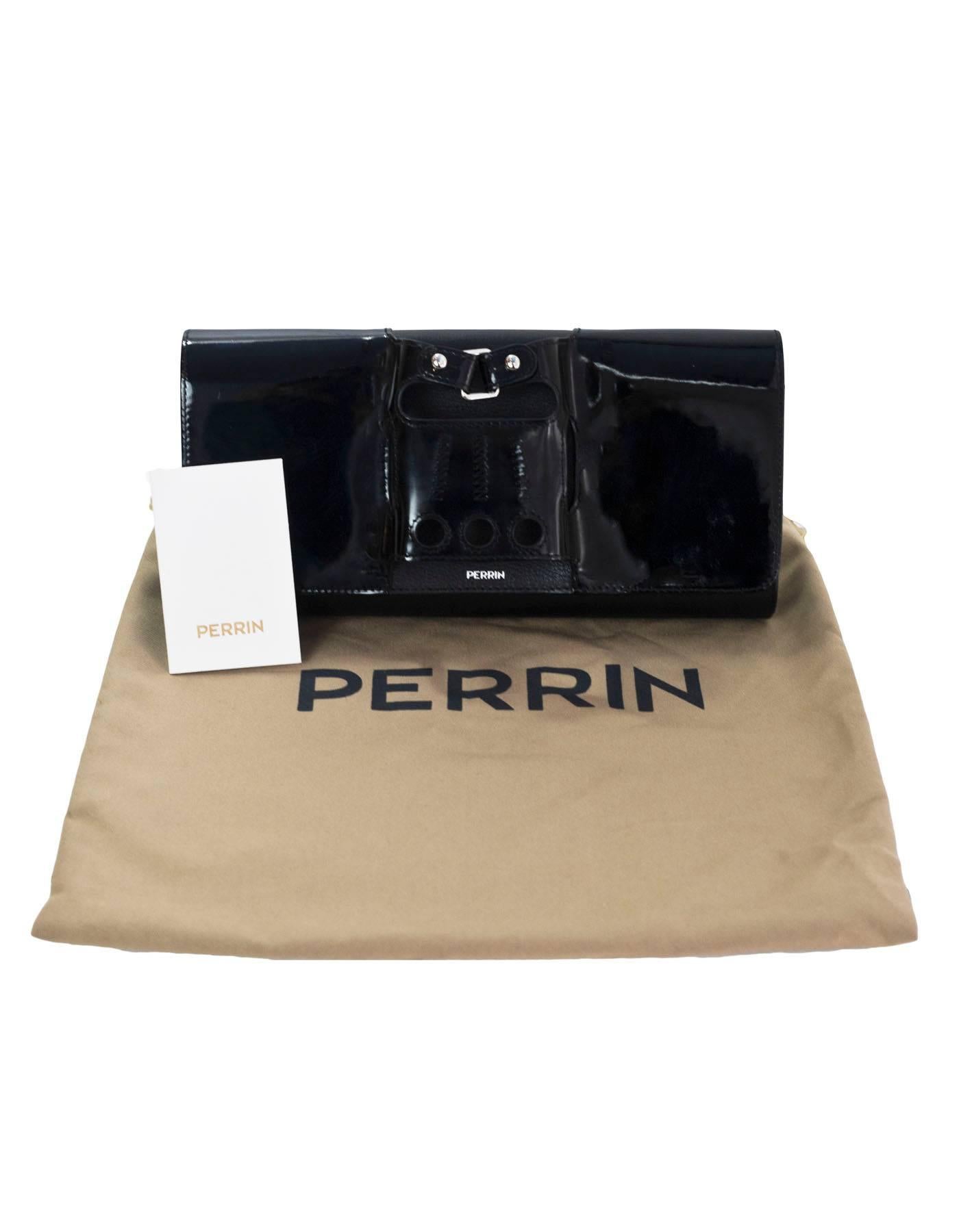 Perrin Black Patent & Calf Leather Le Cabriolet Glove Clutch Bag  6