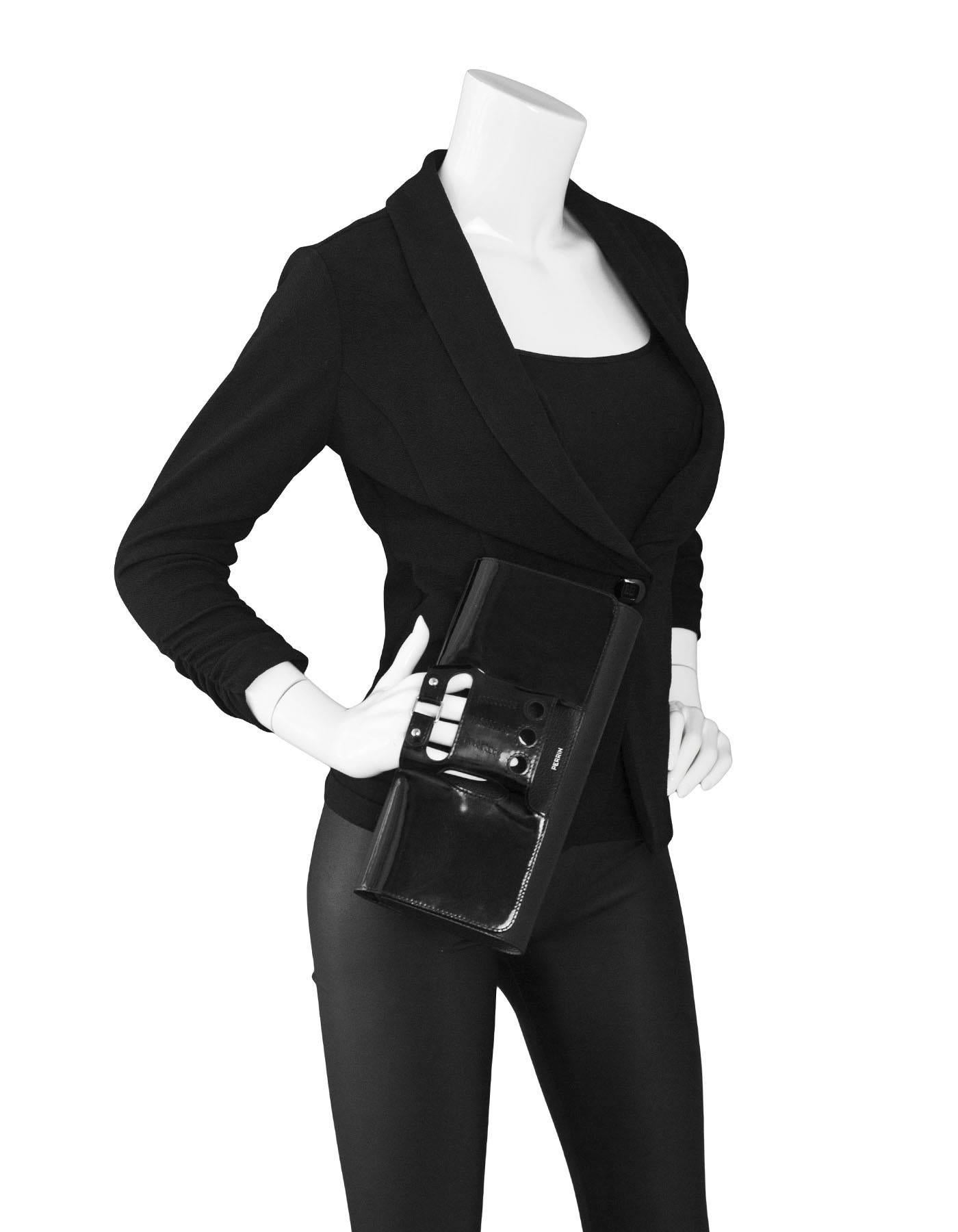 Women's Perrin Black Patent & Calf Leather Le Cabriolet Glove Clutch Bag 