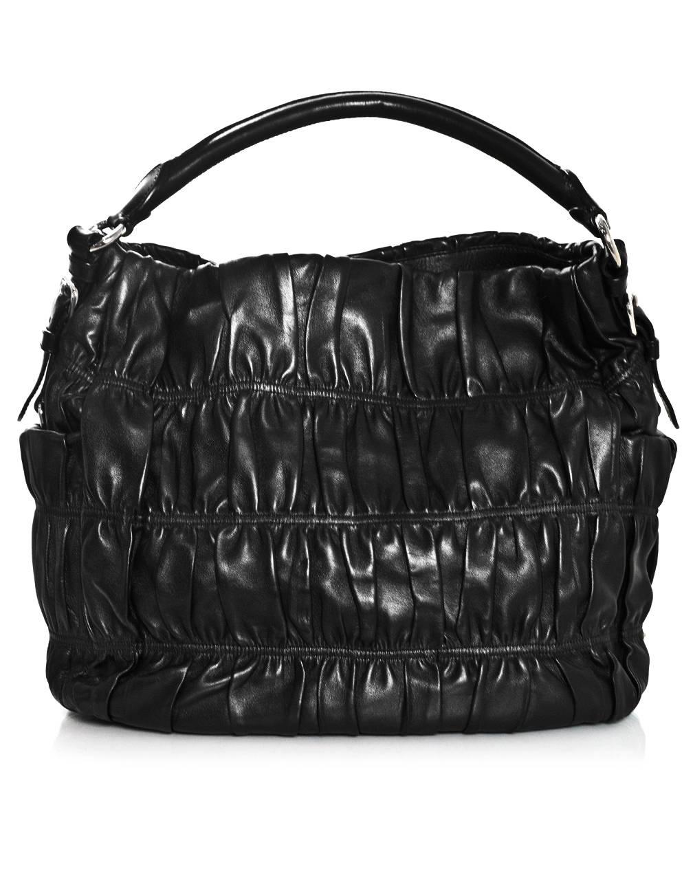 Prada Black Nappa Gaufre Leather Sacca Hobo Bag In Excellent Condition In New York, NY