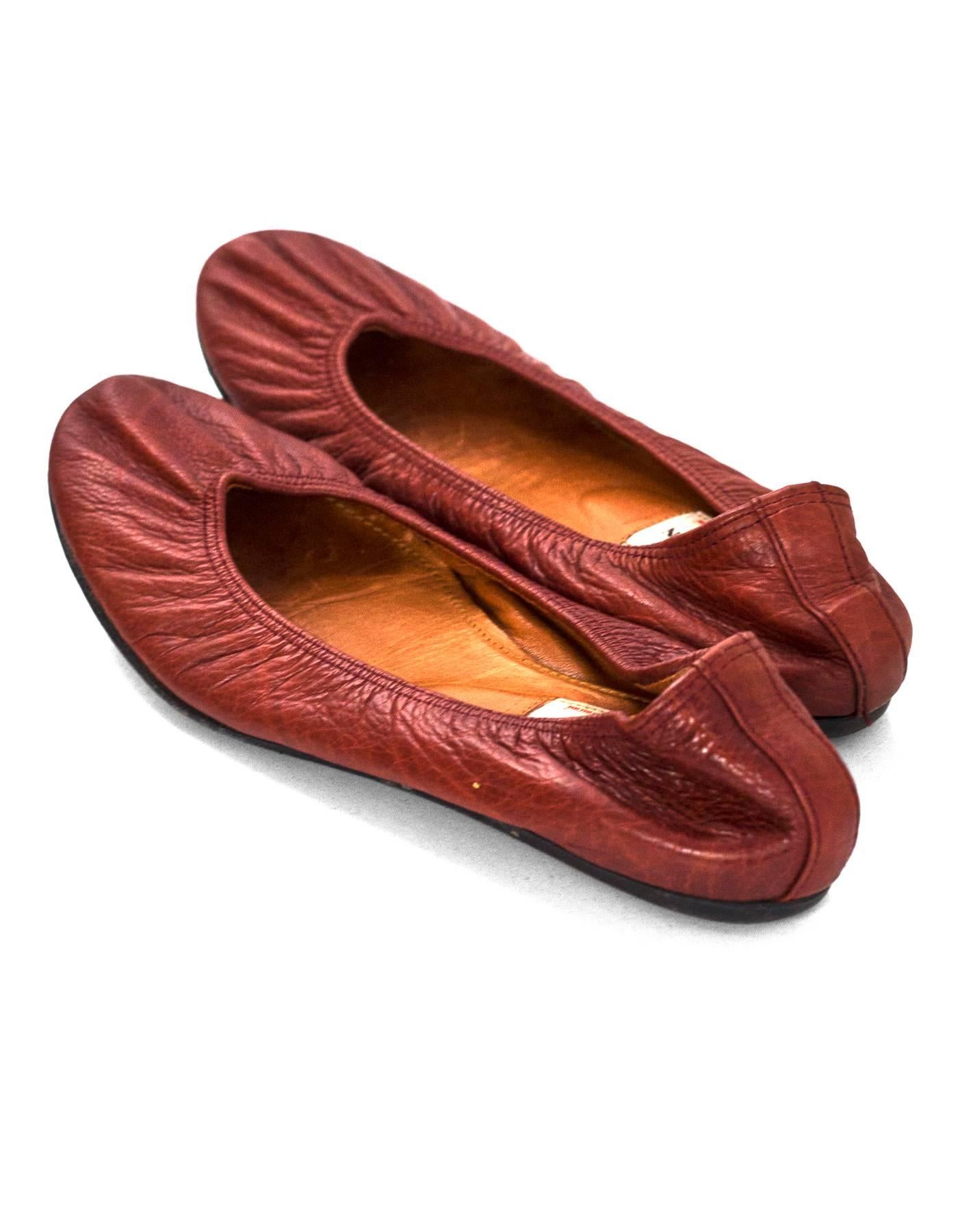 Lanvin Rust Leather Flats Sz 37.5 In Good Condition In New York, NY