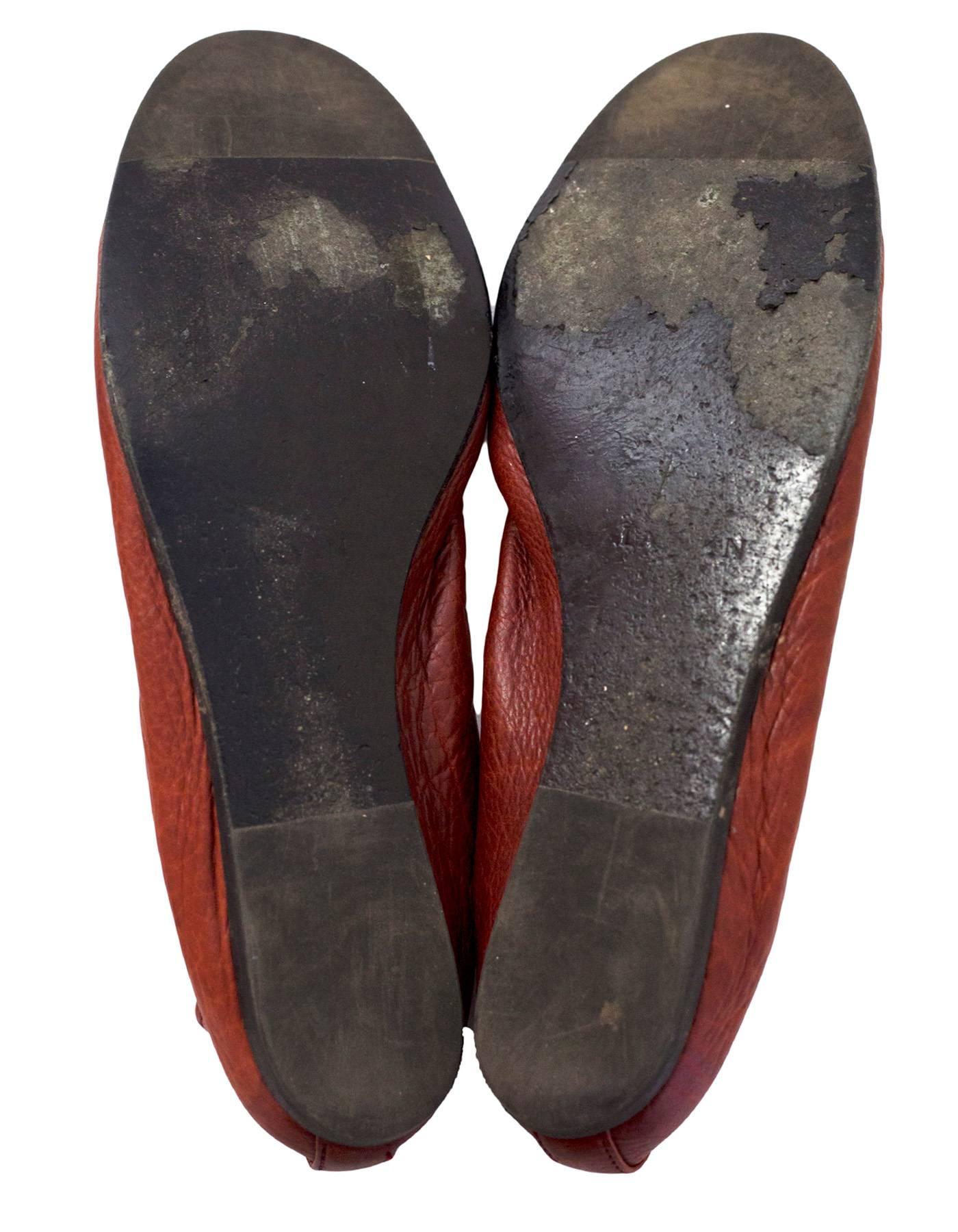 Women's Lanvin Rust Leather Flats Sz 37.5