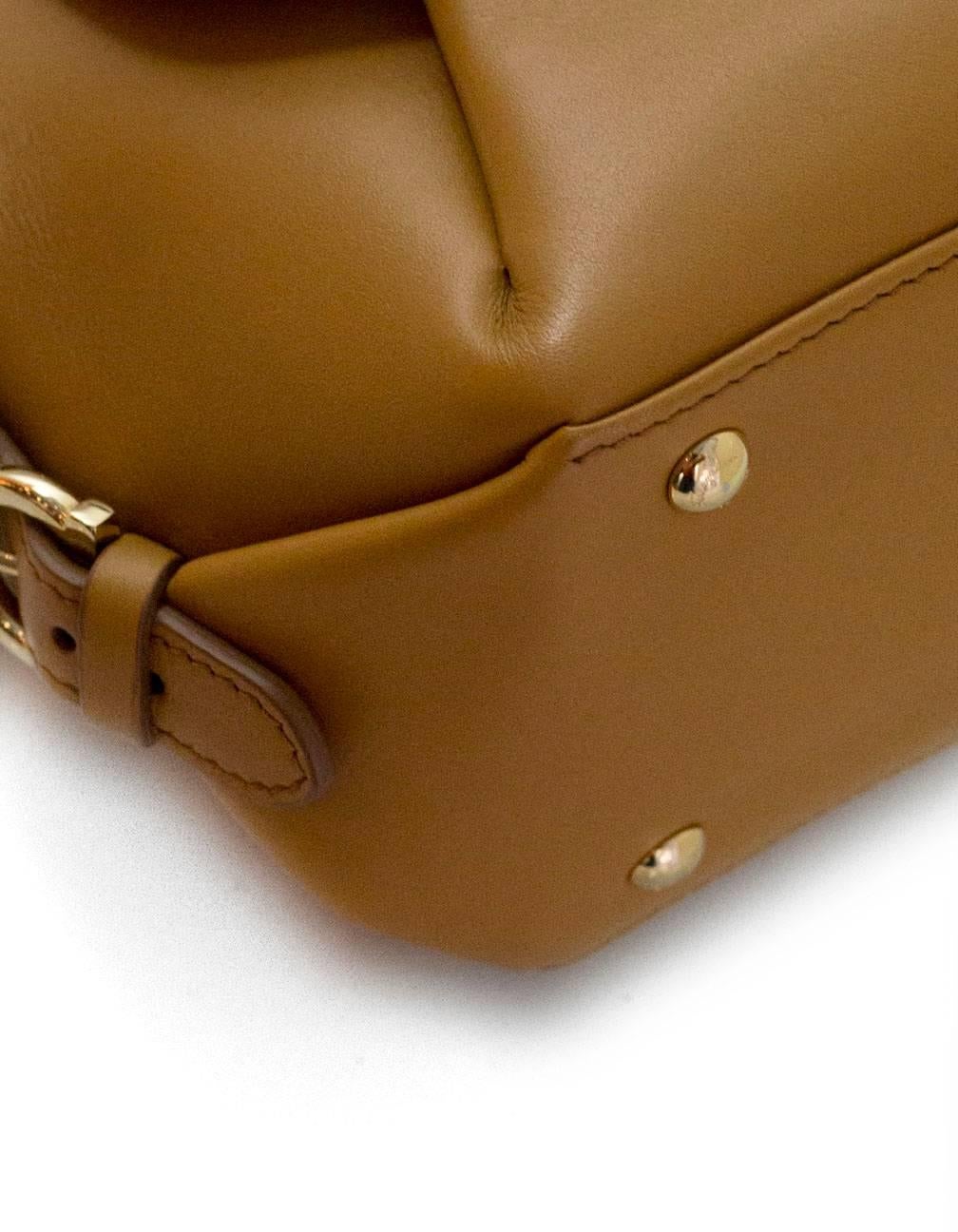Brown Salvatore Ferragamo Camel Leather Mini Fiamma Crossbody Bag rt. $1, 750