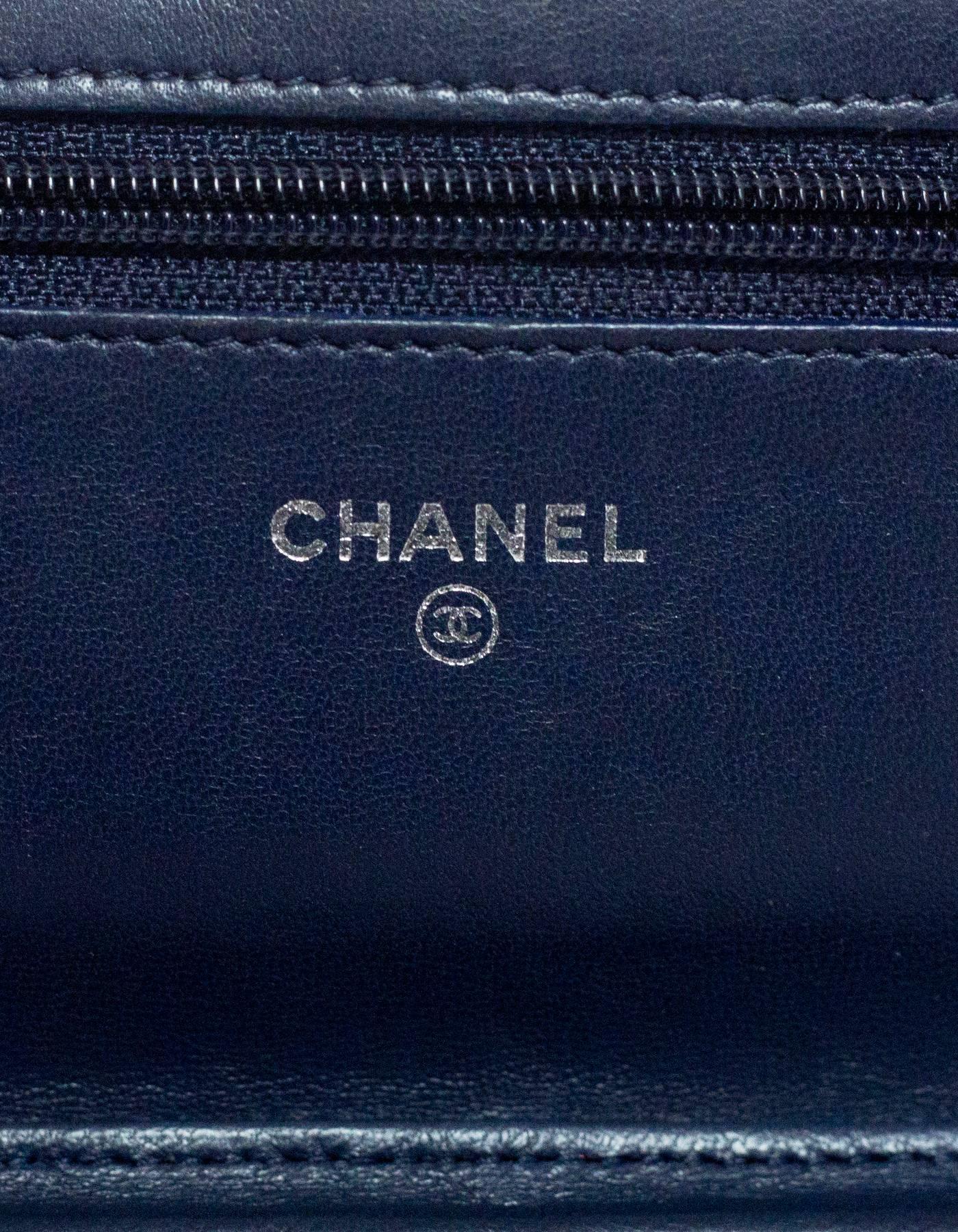 Chanel Navy Quilted Lambskin Boy Wallet On Chain WOC Bag 3