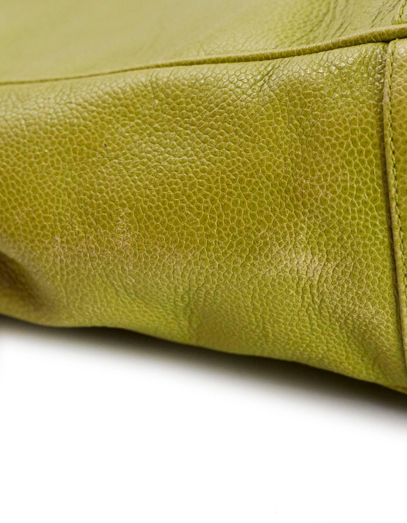 Chanel Vintage Green Caviar Leather CC Tote Bag 1