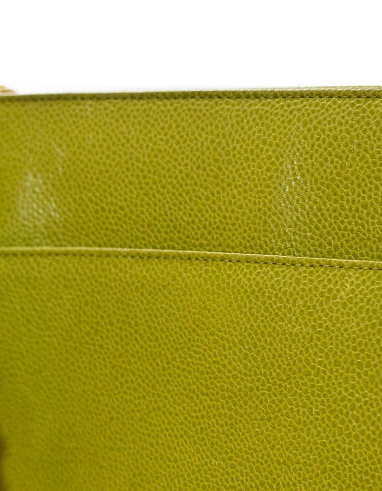 Chanel Vintage Green Caviar Leather CC Tote Bag at 1stDibs