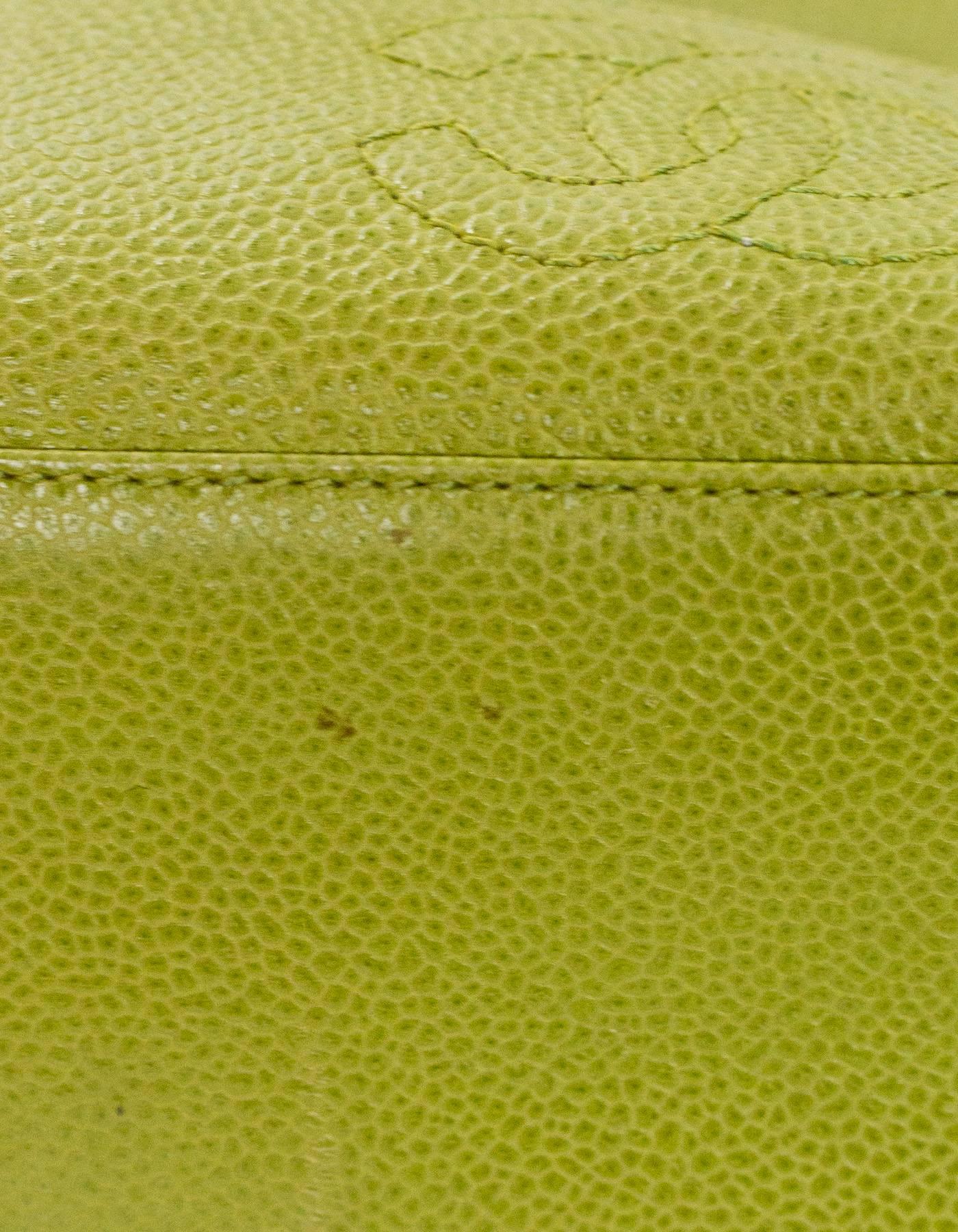 Chanel Vintage Green Caviar Leather CC Tote Bag  4