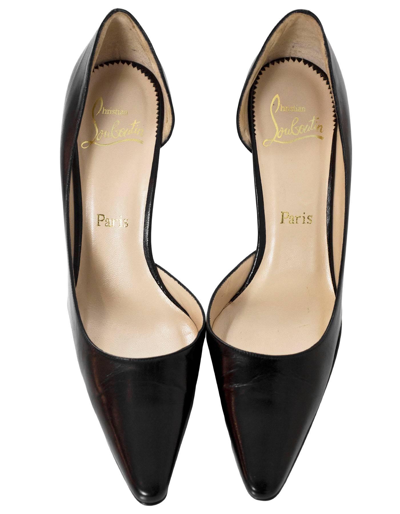 Christian Louboutin Black Leather d'Orsay Pumps Sz 37.5 with Box In Excellent Condition In New York, NY