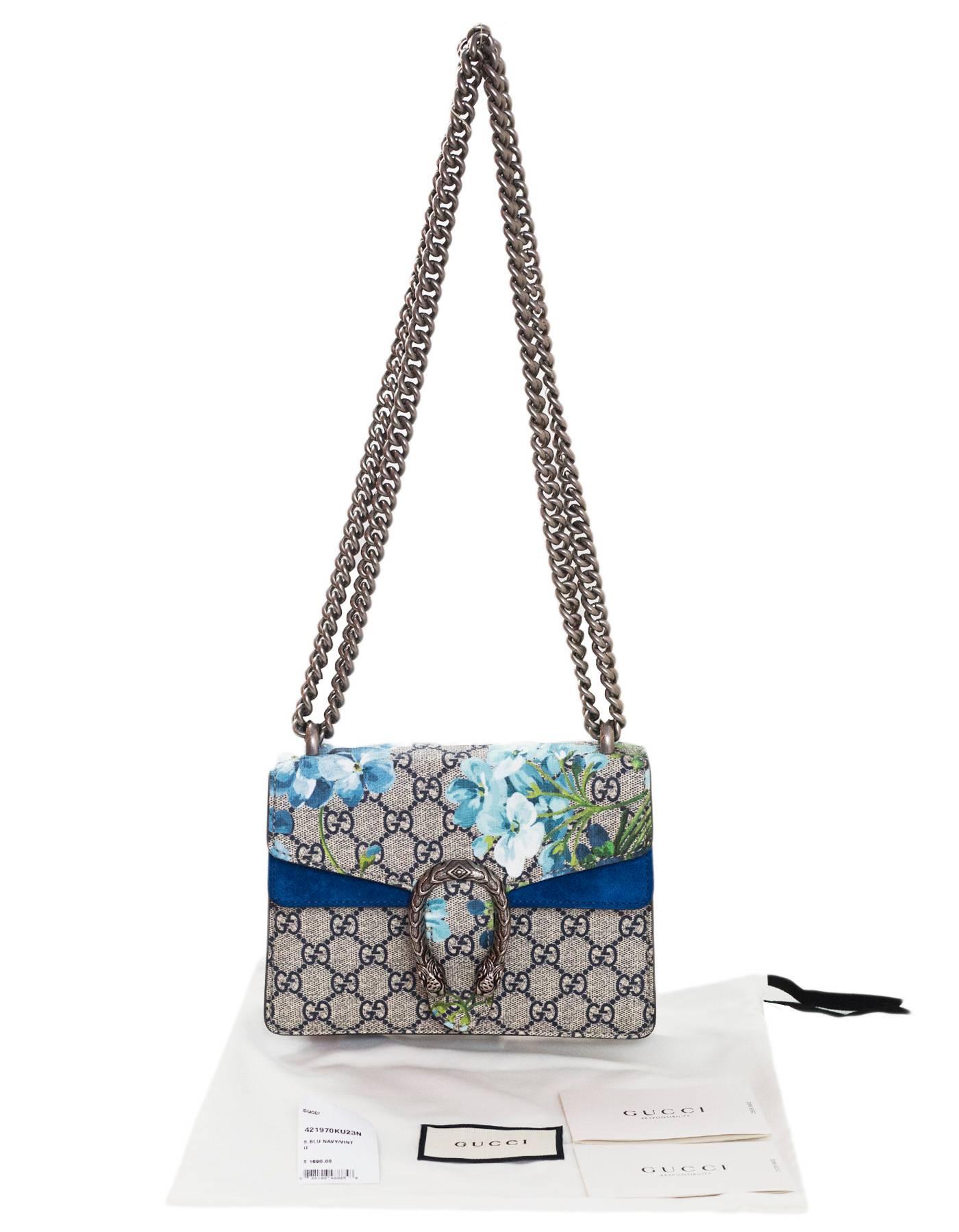 Women's Gucci 2017 Blue Monogram Dionysus GG Blooms Mini Crossbody Bag