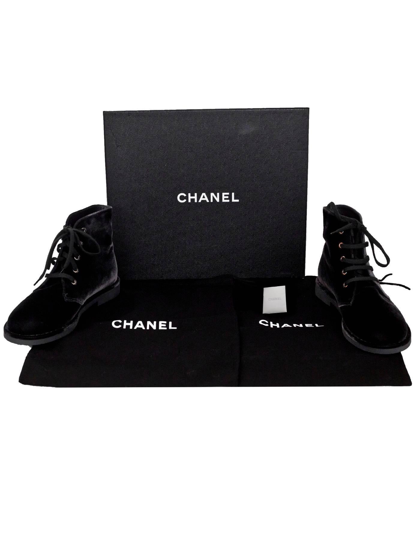 Black Chanel 2017 SOLD OUT Grey Velvet CC Ankle Boots Sz 38 NIB