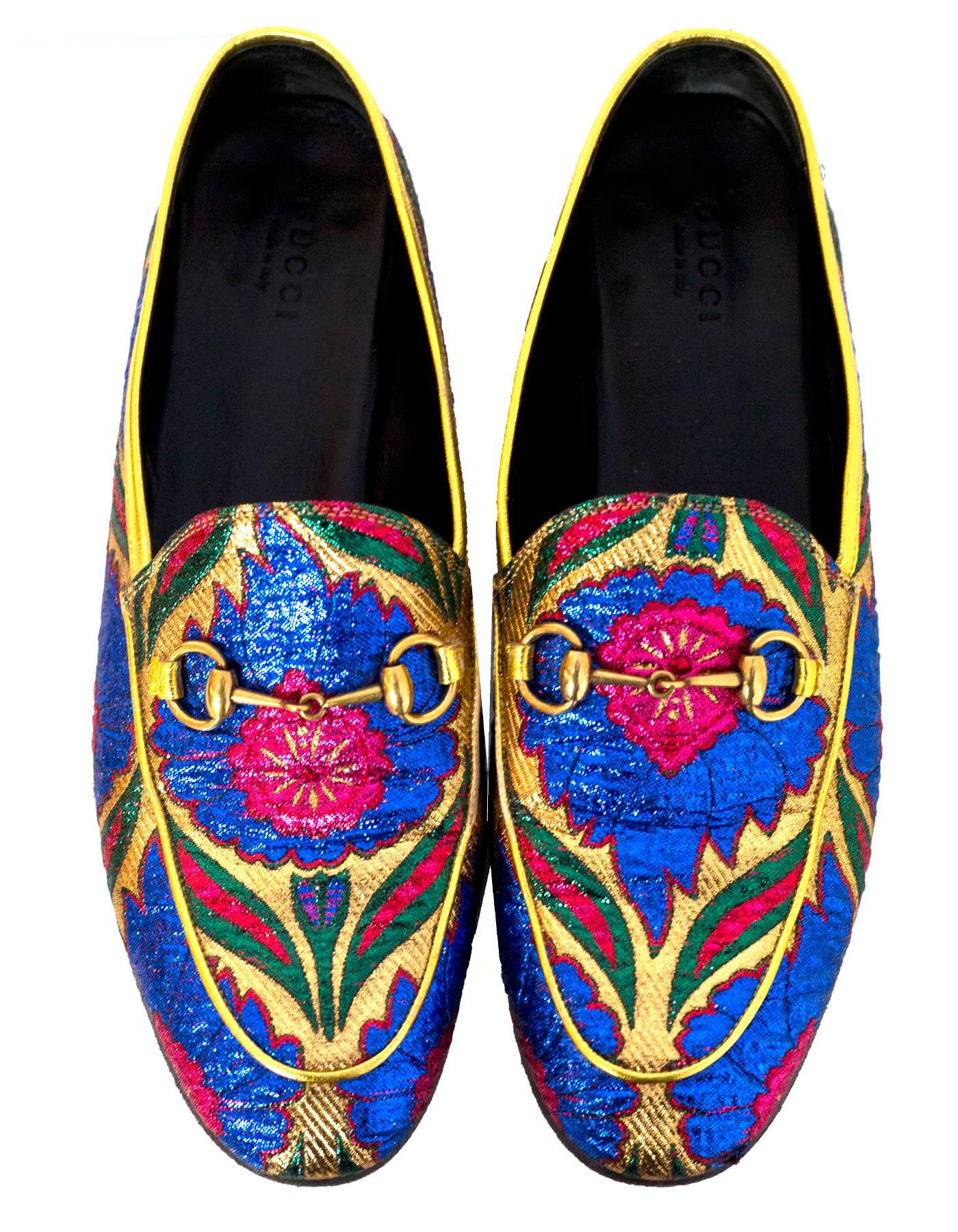 Purple Gucci Brocade Multi-Colored Loafers Sz 38 with Box and DB