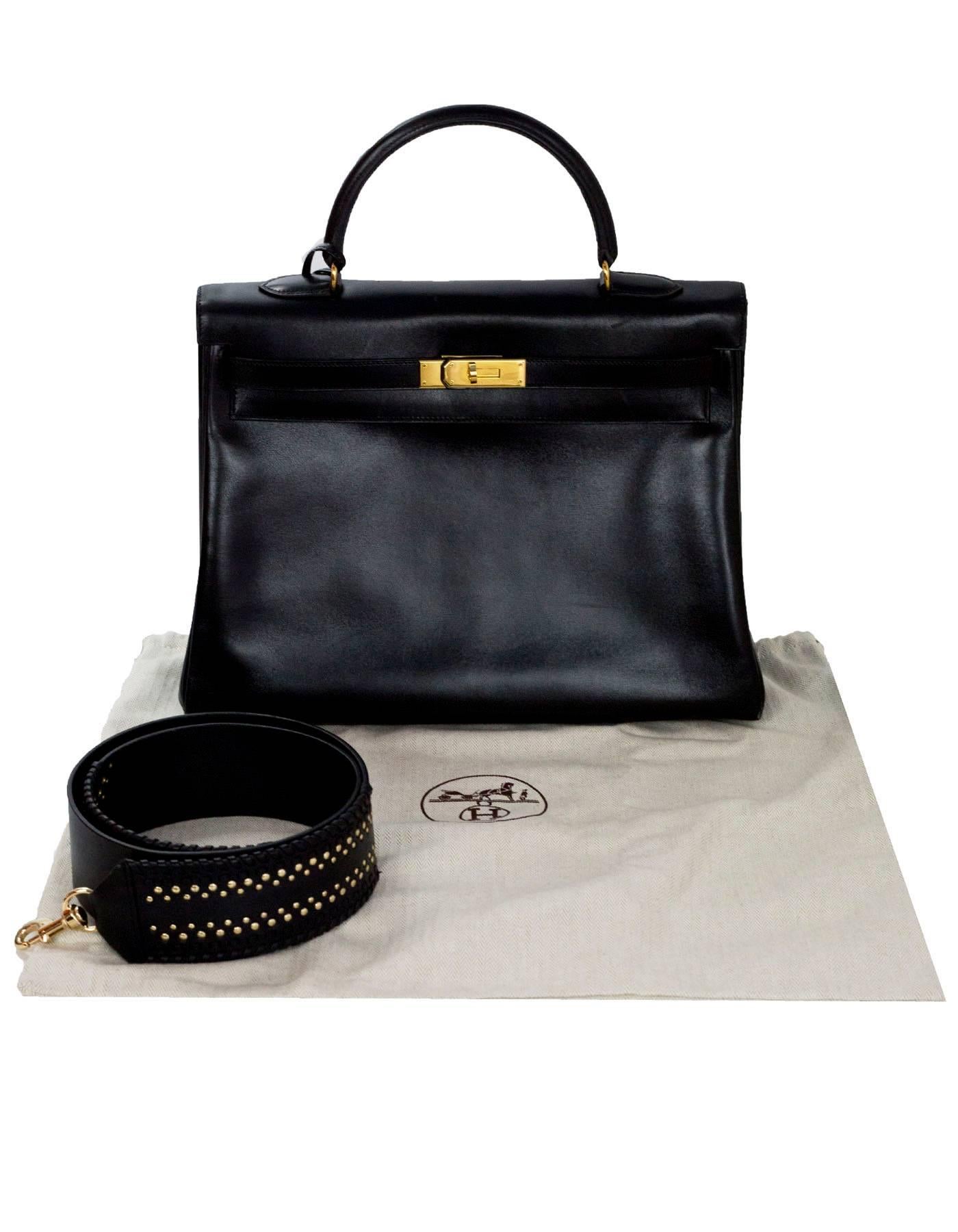 Hermes 1999 Vintage Black Box Leather 35cm Kelly Bag with Dust Bag 3