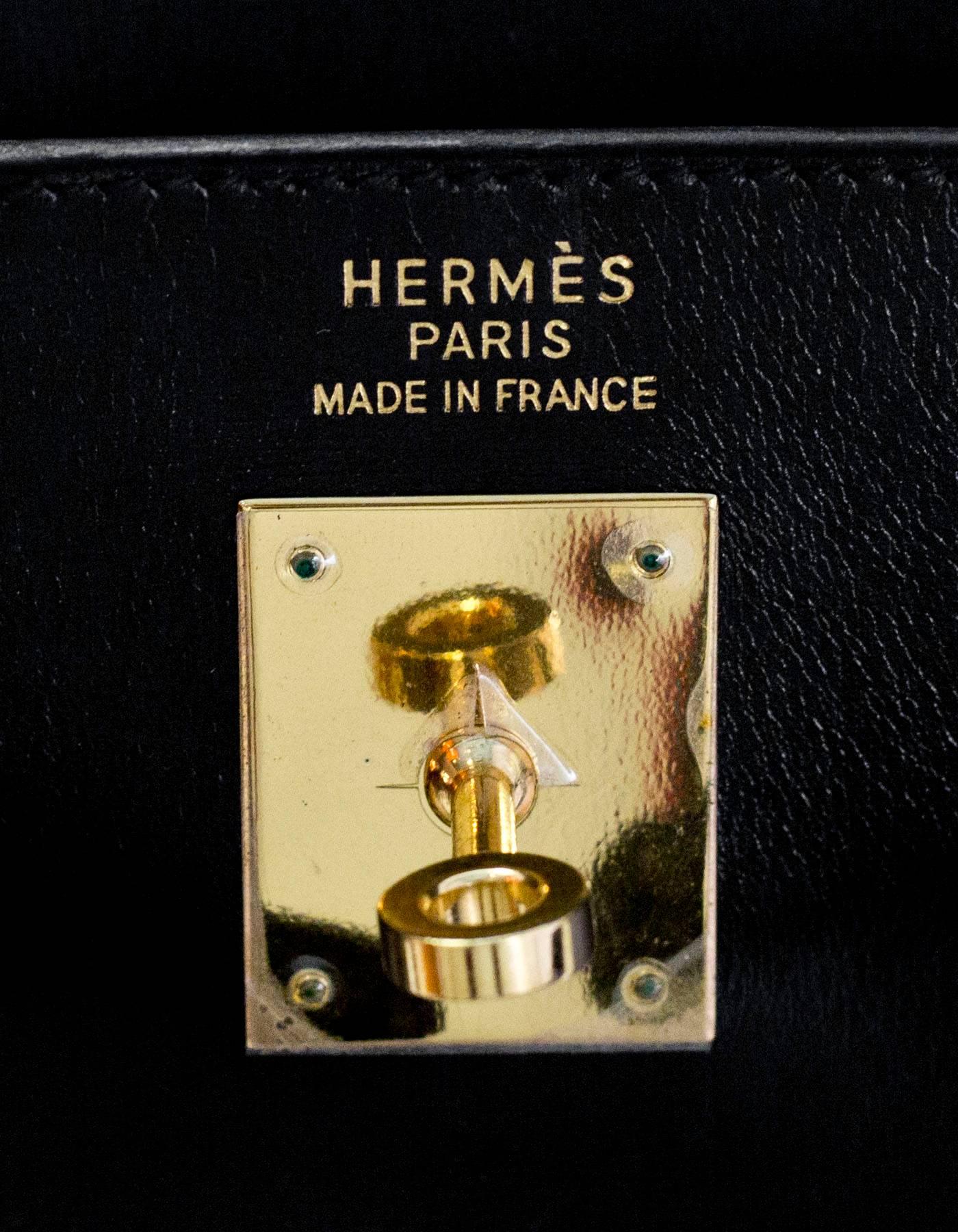 Women's Hermes 1999 Vintage Black Box Leather 35cm Kelly Bag with Dust Bag