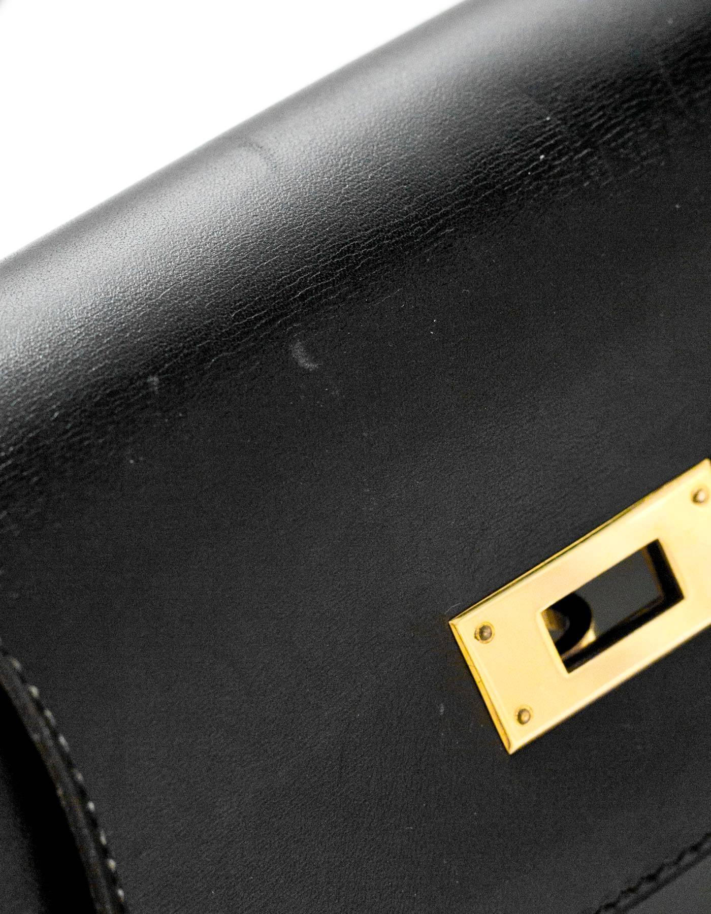 Hermes 1999 Vintage Black Box Leather 35cm Kelly Bag with Dust Bag In Excellent Condition In New York, NY