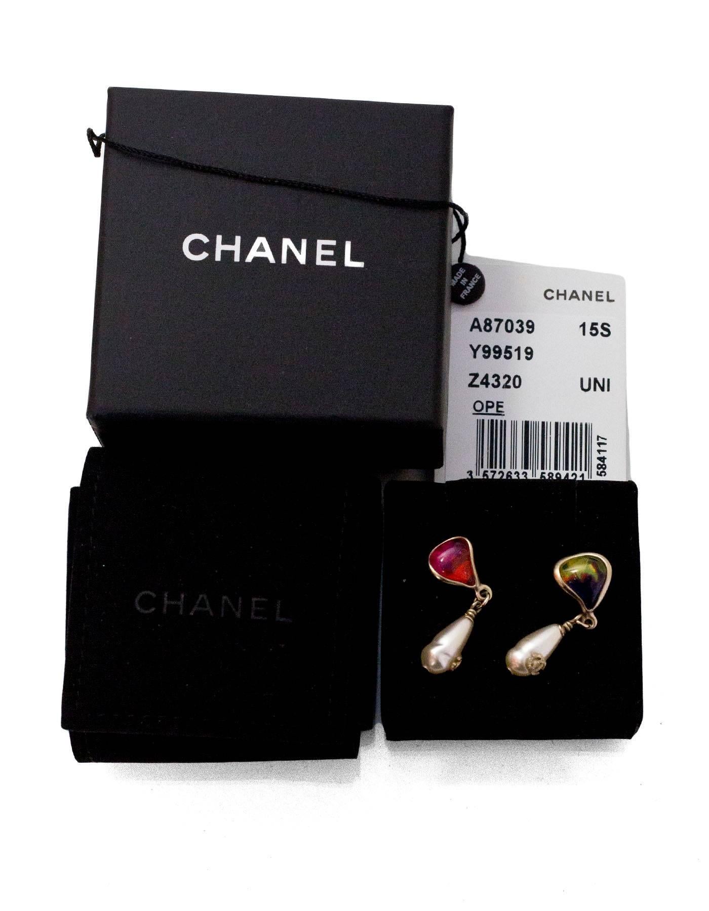 Chanel Holographic Glass & Pearl Drop Pierced Earrings with Box 2