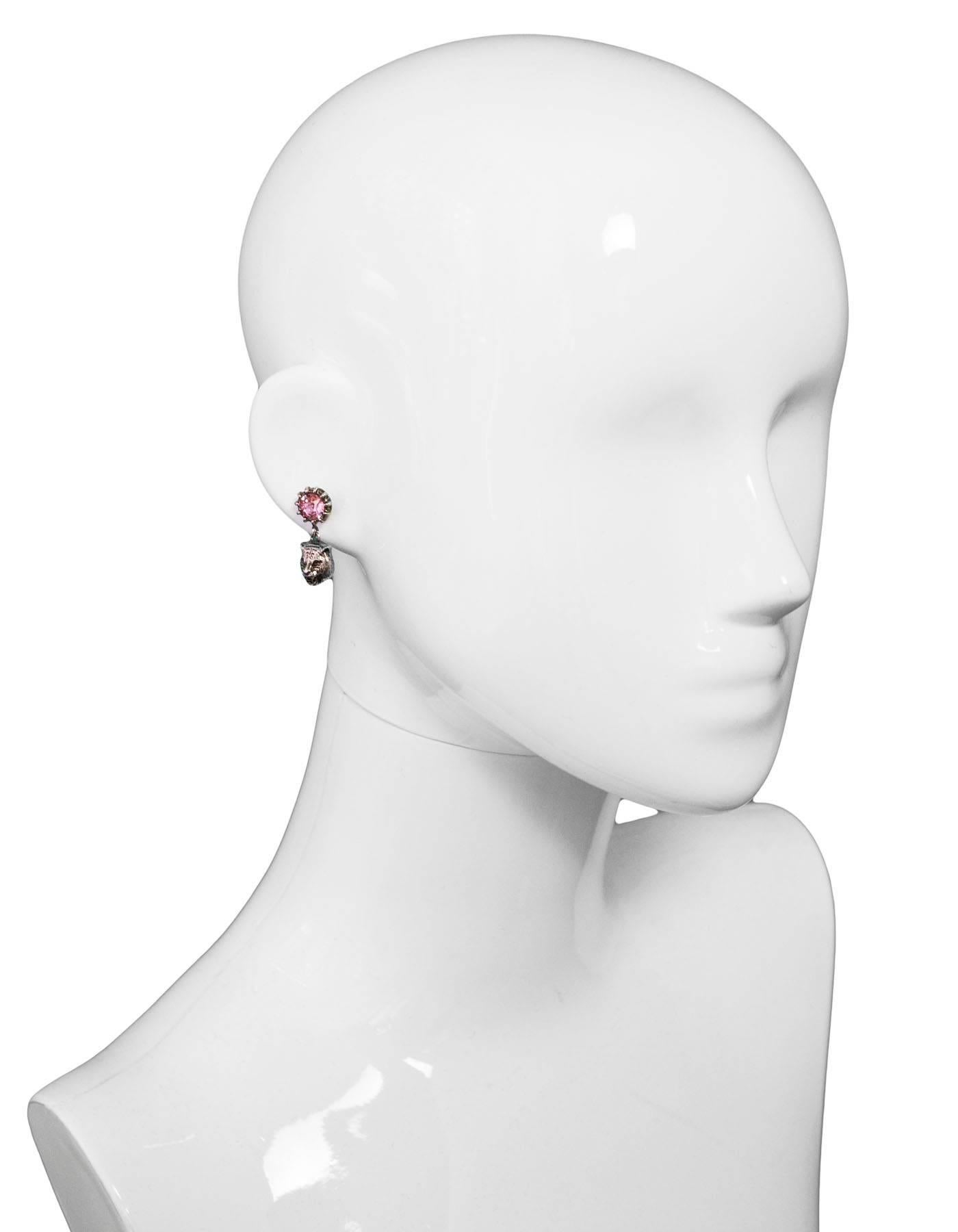 Gucci Pink Crystal Stud Earrings with Feline Head

Made In: Italy
Color: Silver, pink
Hardware: Silvertone
Materials: Metal, crystal
Closure: Pierced back
Retail Price: $330 + tax
Overall Condition: Excellent pre-owned condition
Included: Gucci