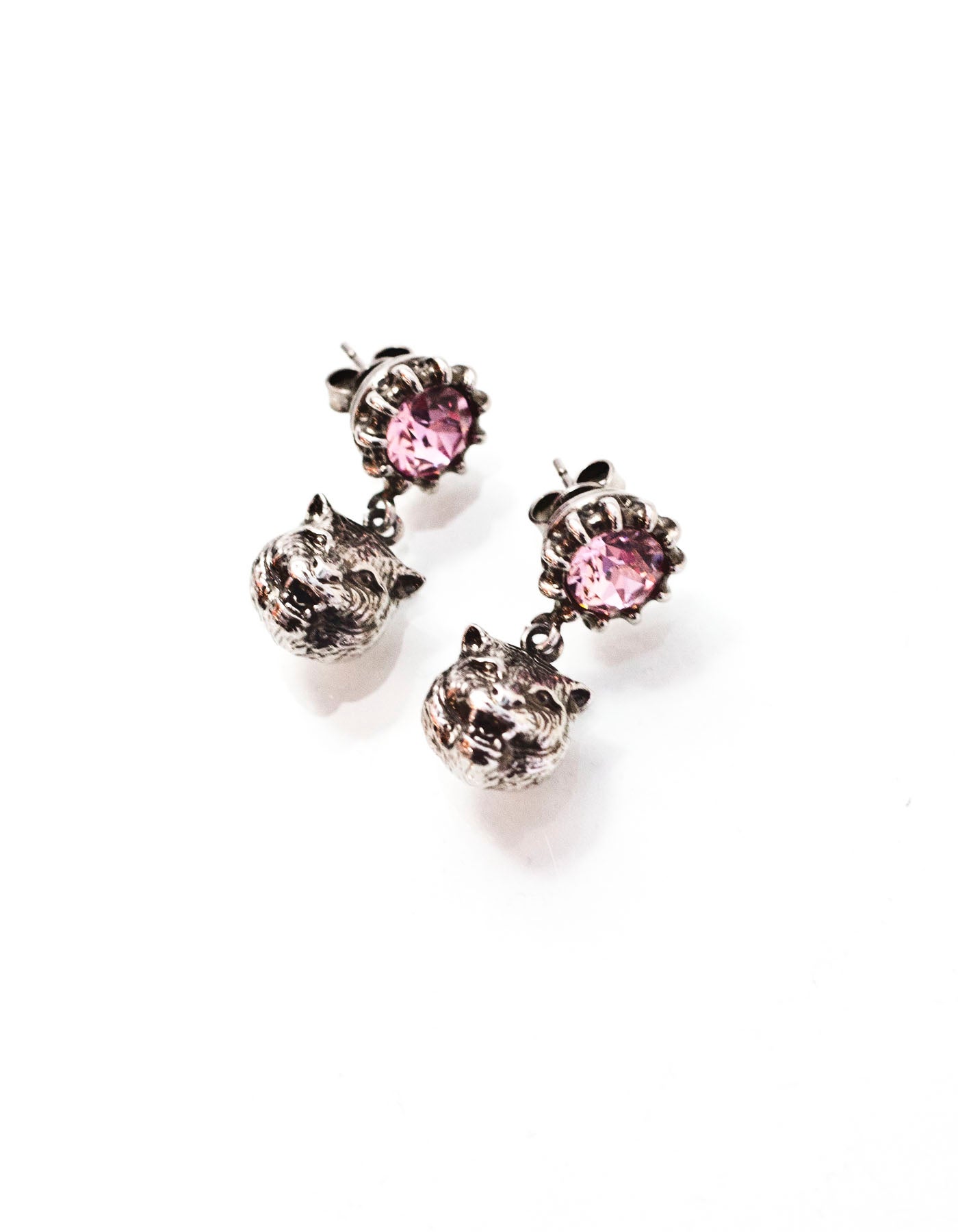 Gucci 2017 Pink Crystal Stud Earrings With Feline Head For At Gucci 2017 Pink Crystal Stud Earrings With Feline Head For At 1stdibs