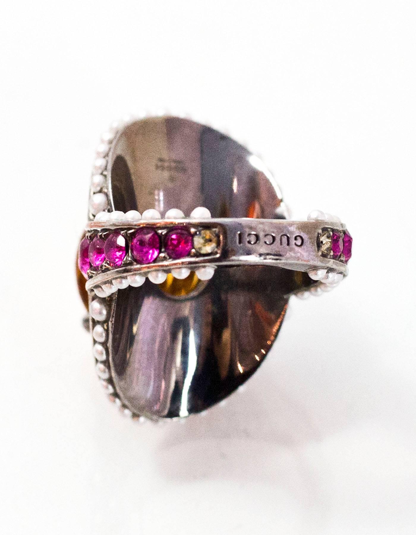 Gucci 2017 Pink & Orange Crystal Ring Sz 6.5 with DB In Good Condition In New York, NY