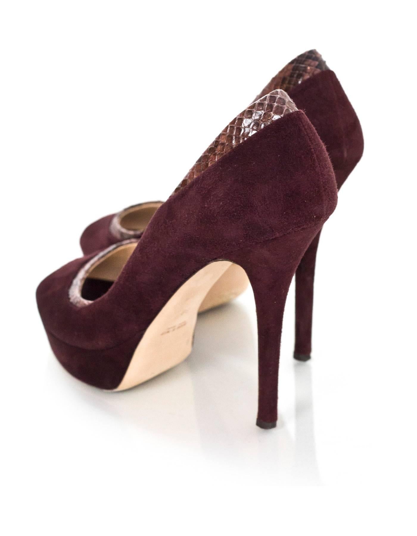 Katia Lombardo Maroon Suede & Snakeskin Pumps Sz 38 with DB In Excellent Condition In New York, NY