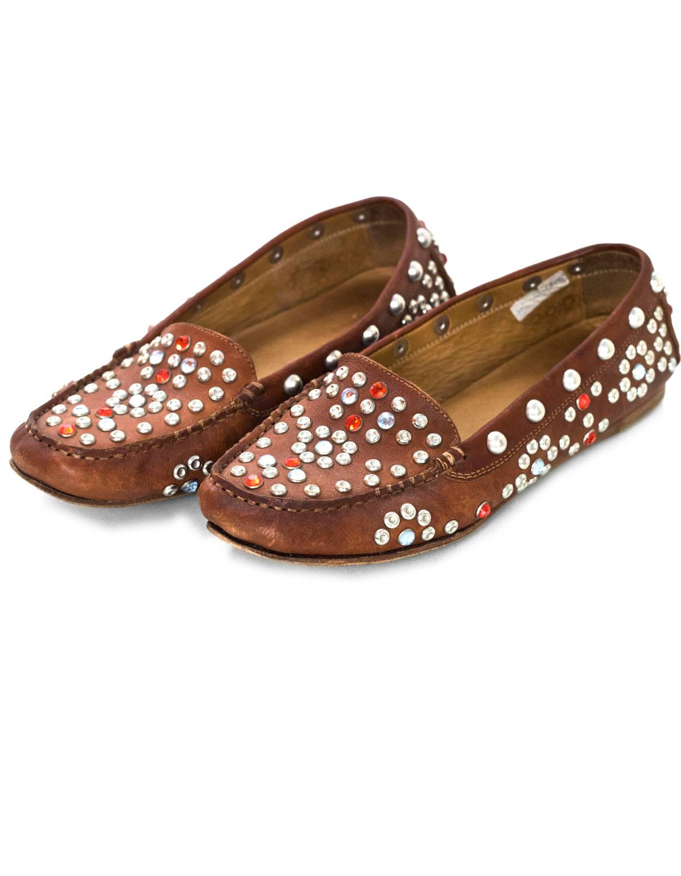 Isabel Marant Brown Studded Loafers Sz 40
*Runs small*

Made In: Portugal
Color: Brown
Materials: Leather, metal, crystal
Closure/Opening: Sldie on
Sole Stamp: Isabel Marant Made in Portugal 40
Overall Condition: Very good pre-owned condition with