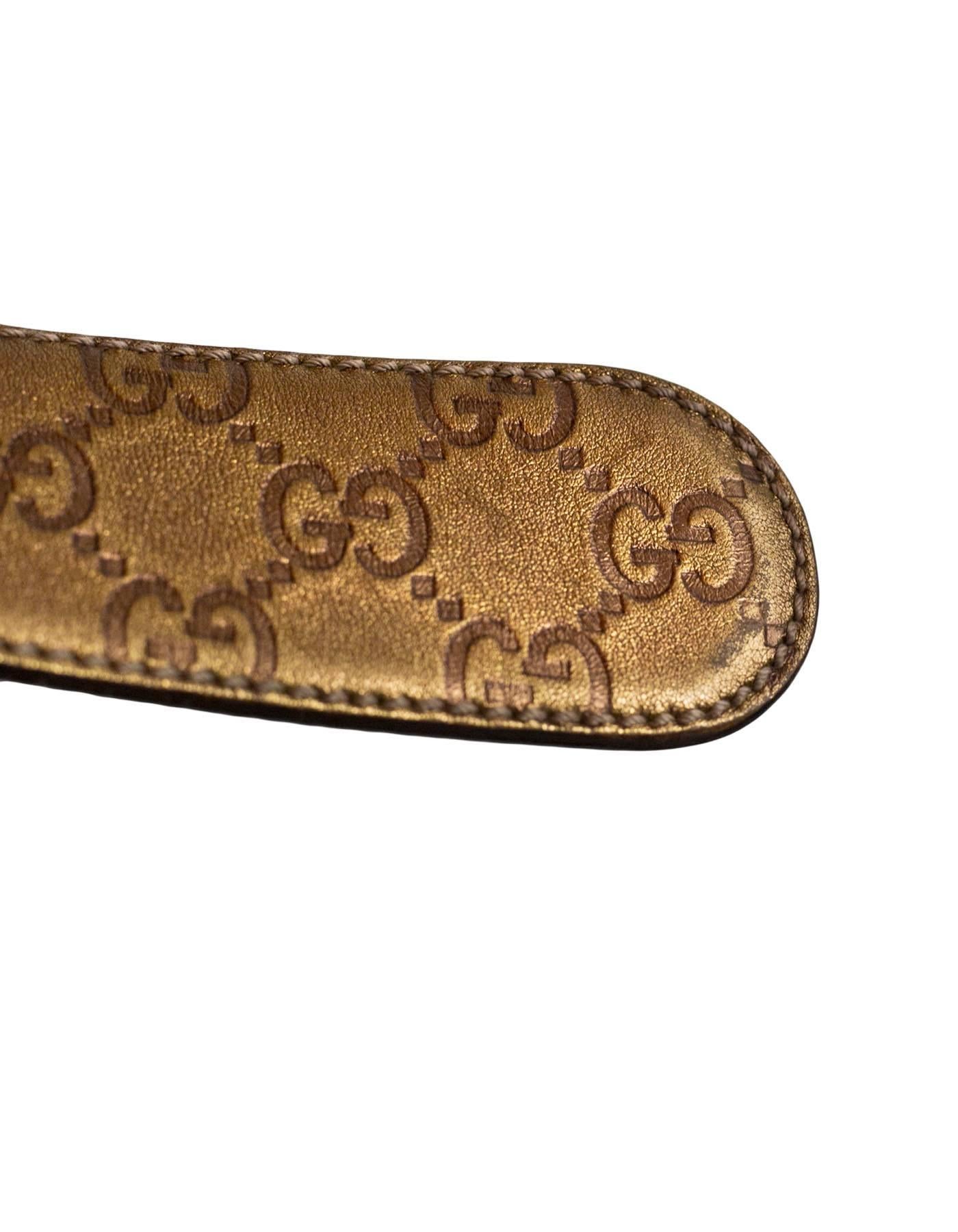 Brown Gucci Bronze Metallic Guccissima Monogram Leather Belt Sz 85/34
