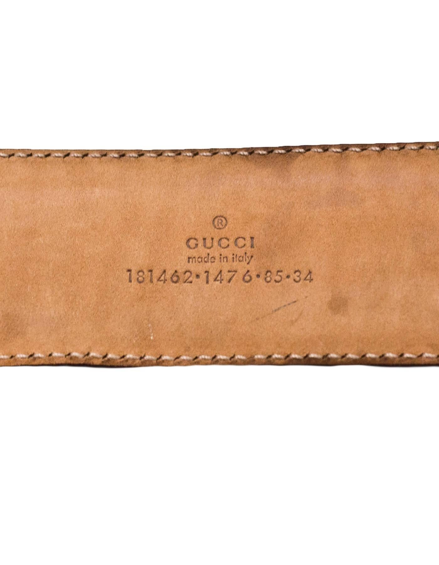 Gucci Bronze Metallic Guccissima Monogram Leather Belt Sz 85/34