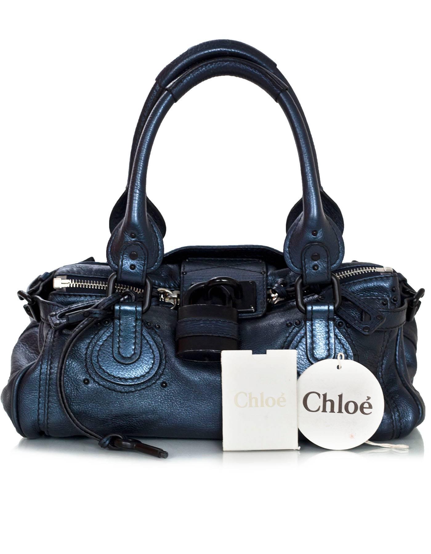 Chloe Blue Metallic Leather Paddington Bag 2